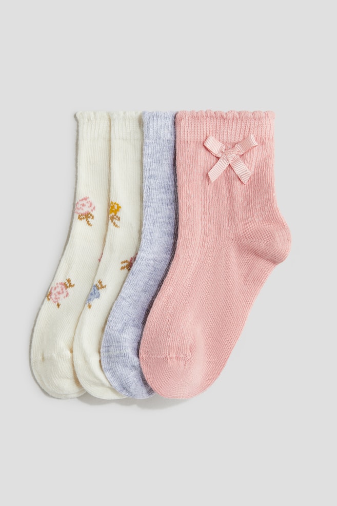 4-pack socks - Pink/Floral/Light pink/Floral/Beige/Light pink/Light pink/Hearts - 1