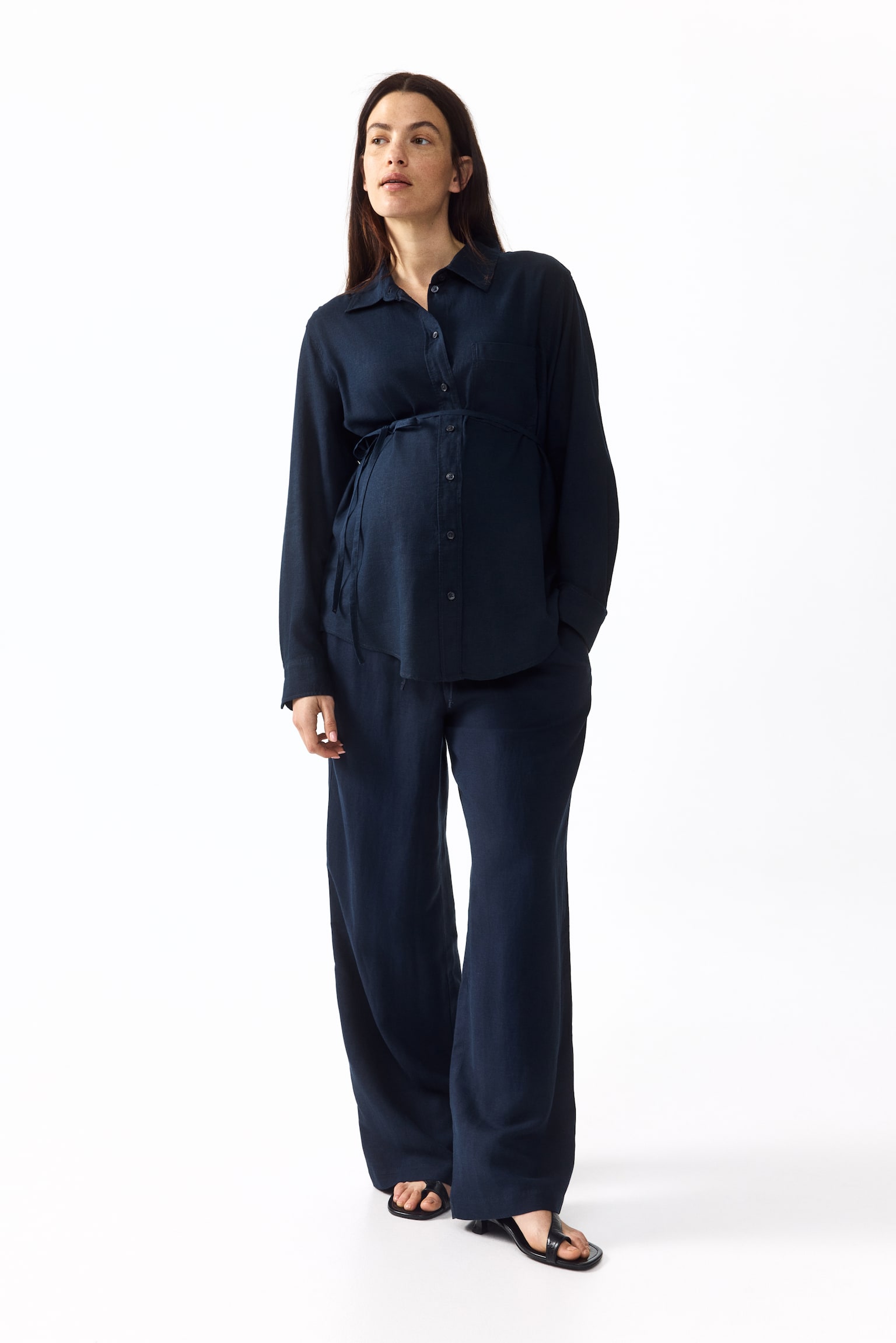 MAMA Linen-blend shirt - Navy blue/Beige/Striped - 6