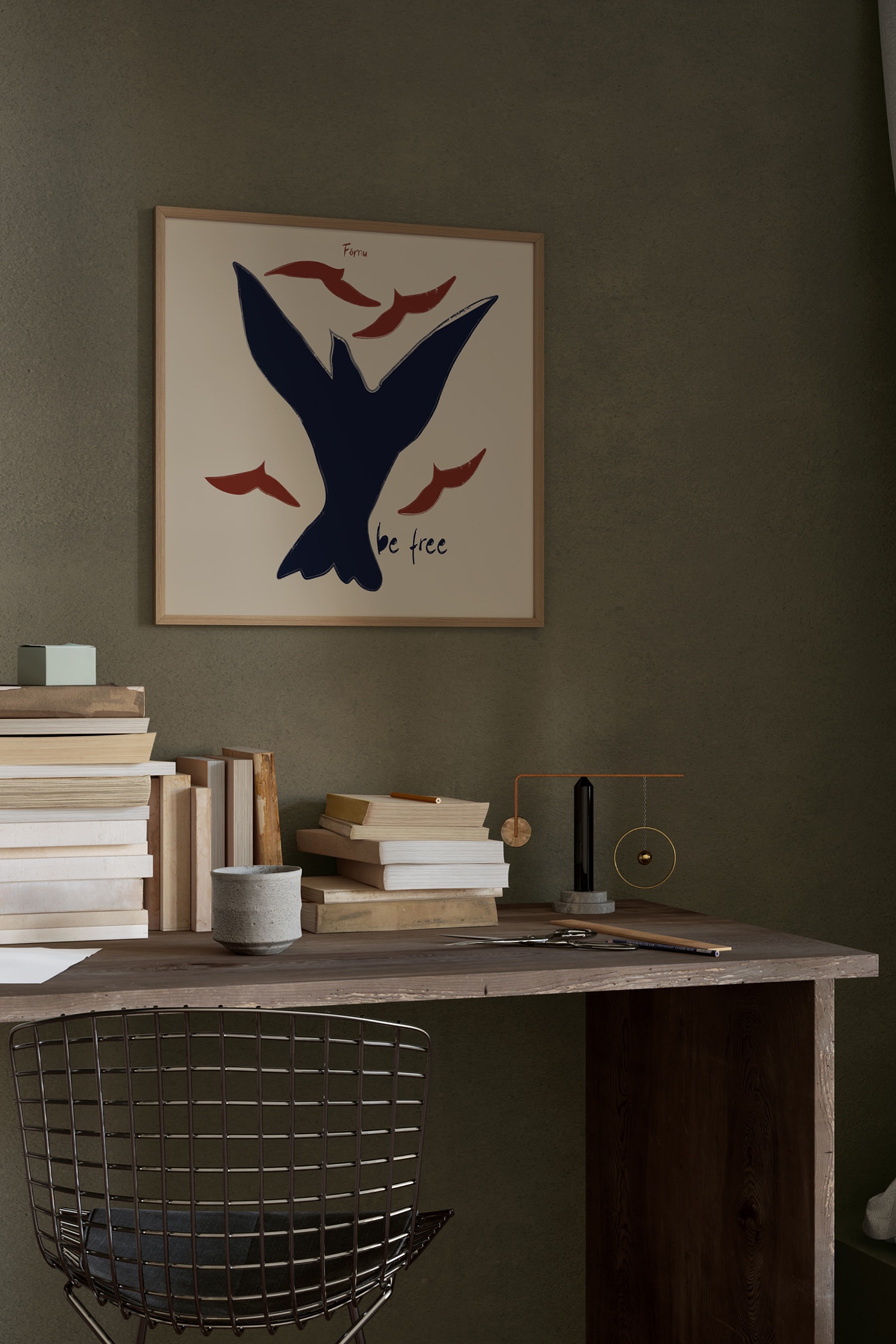 Fōmu Illustrations - Free Blå Fugl Kvadrat - Beige/sininen