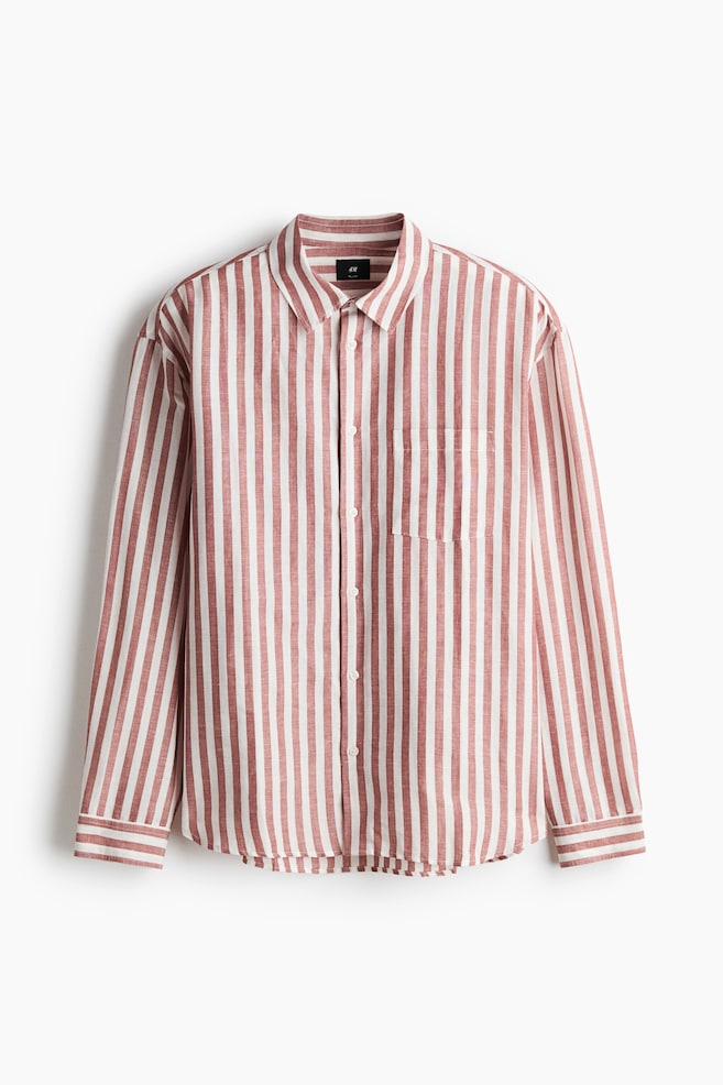 Relaxed-Fit Linen-Blend Shirt - Rust red/striped/Light beige/White/striped/White/Light pink/Dark khaki green/Light blue/Dark blue/Dark brown/Green/striped - 1