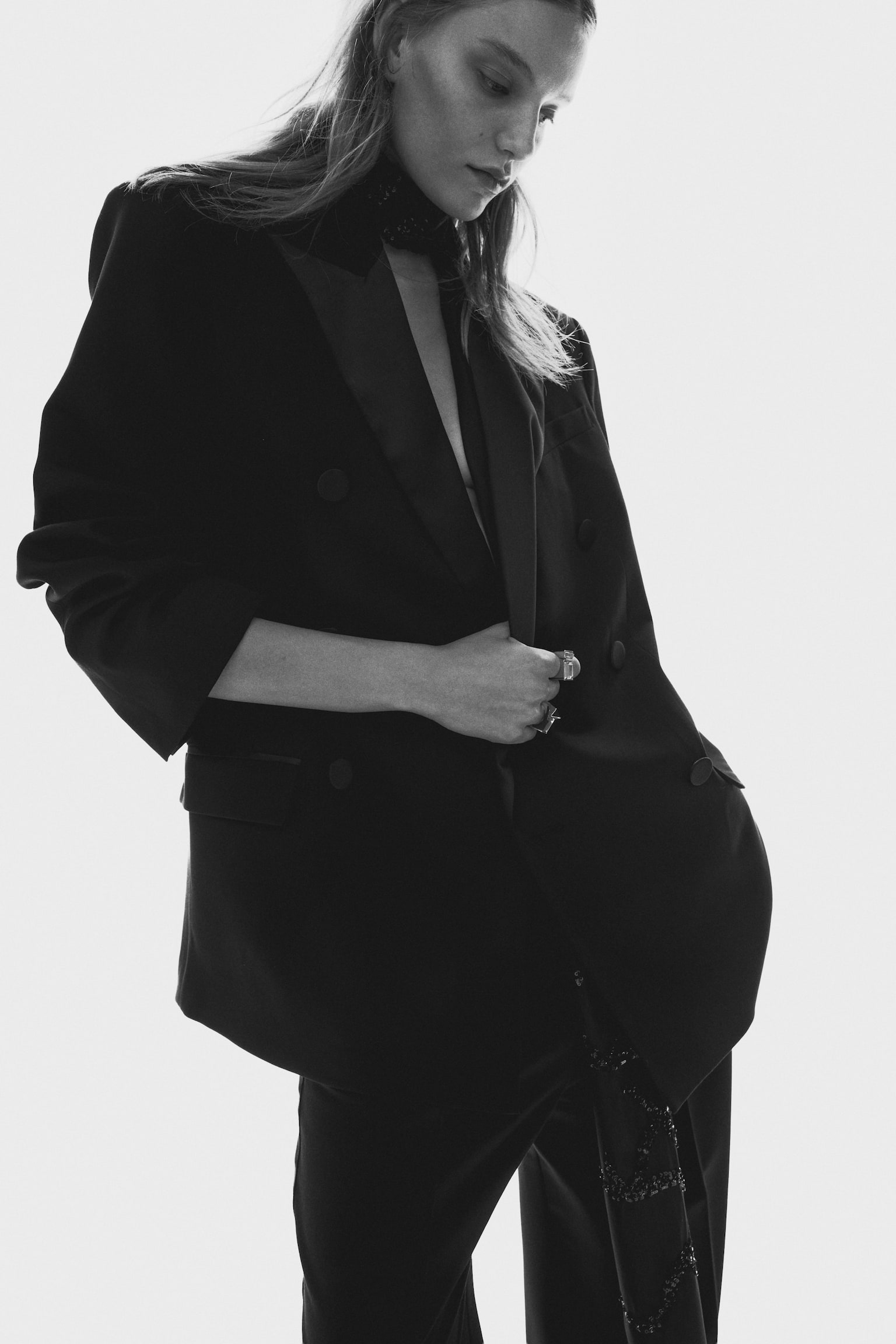 Double-breasted tuxedo blazer - Black - 5