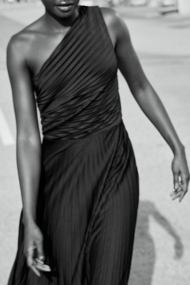 Pleated one-shoulder dress - Black - 3