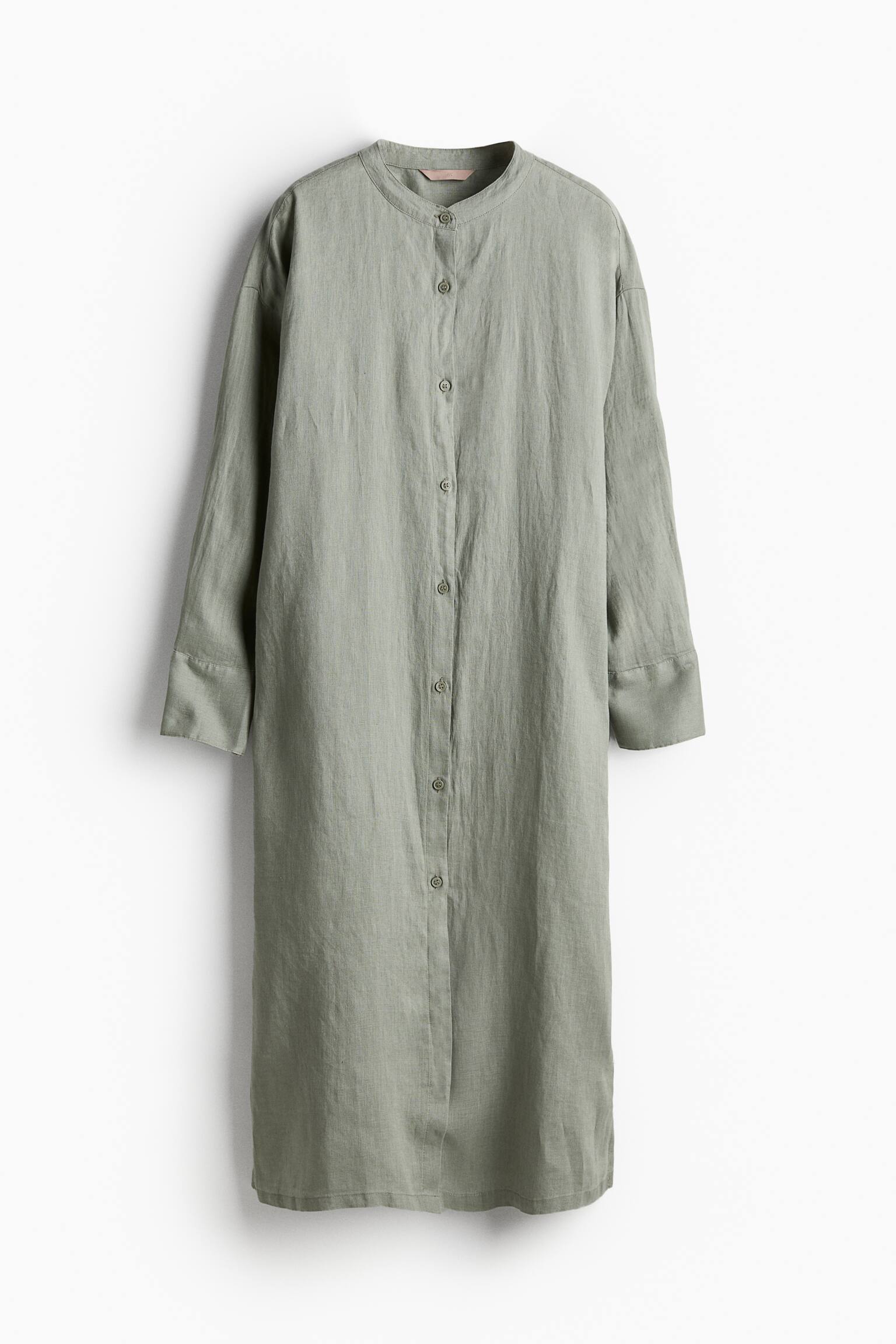 Linen loungewear kaftan - Light khaki green/Light beige/Striped - 2