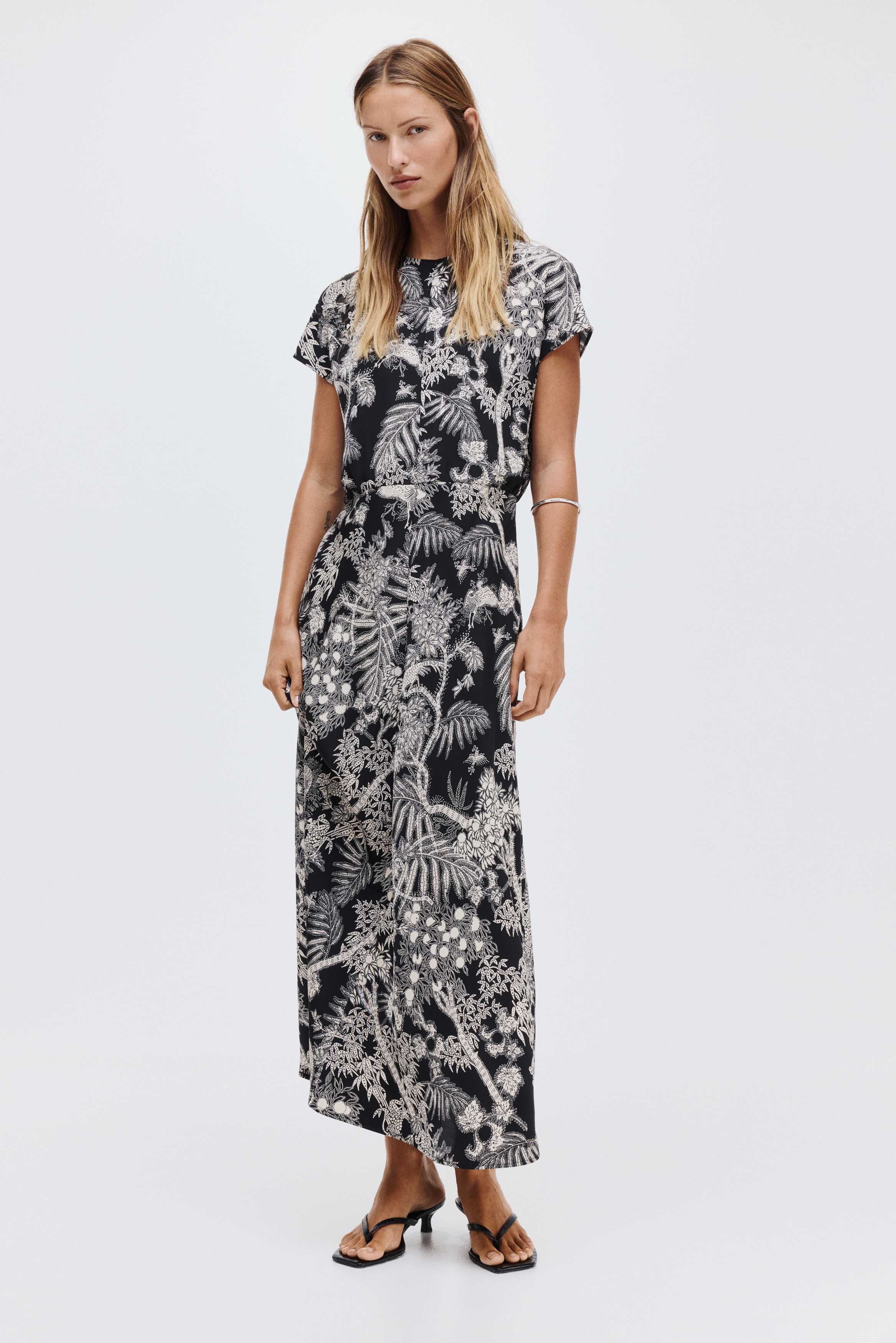 Cap-sleeved satin dress