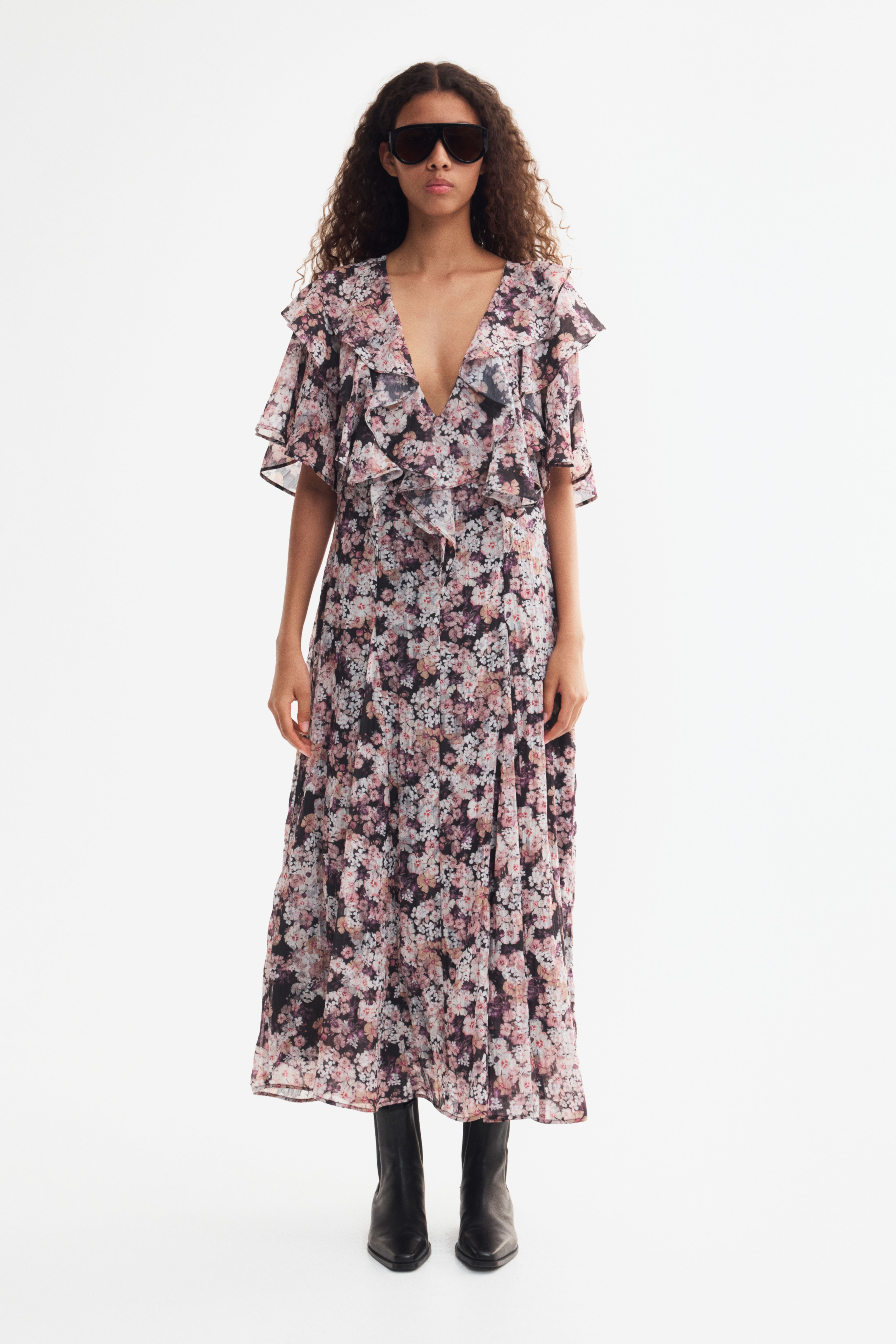 Flounced Plissé Dress