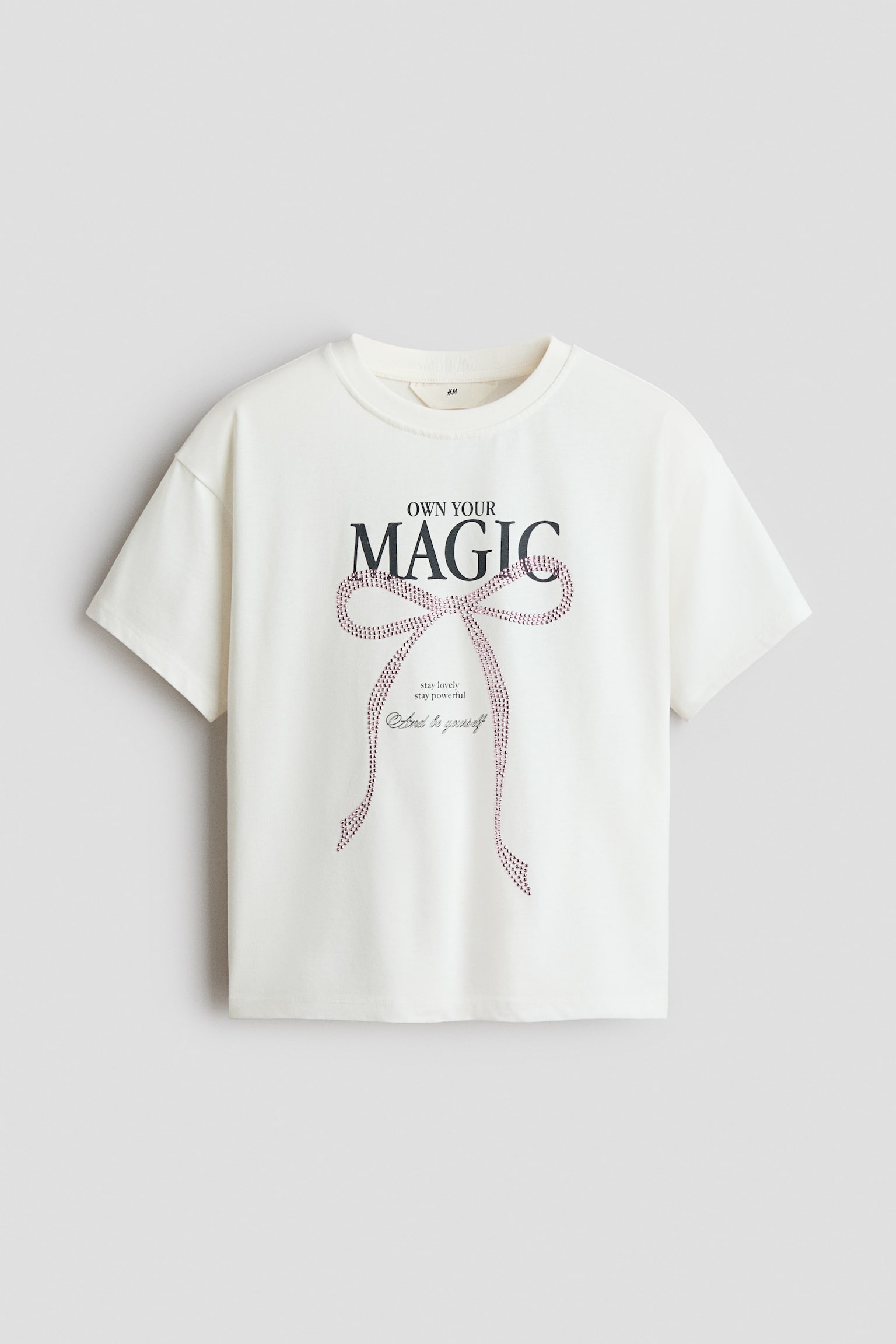 Pamuklu ve İşleme Motifli Tişört - White/Own Your Magic/Açık mavi/Shine Bright