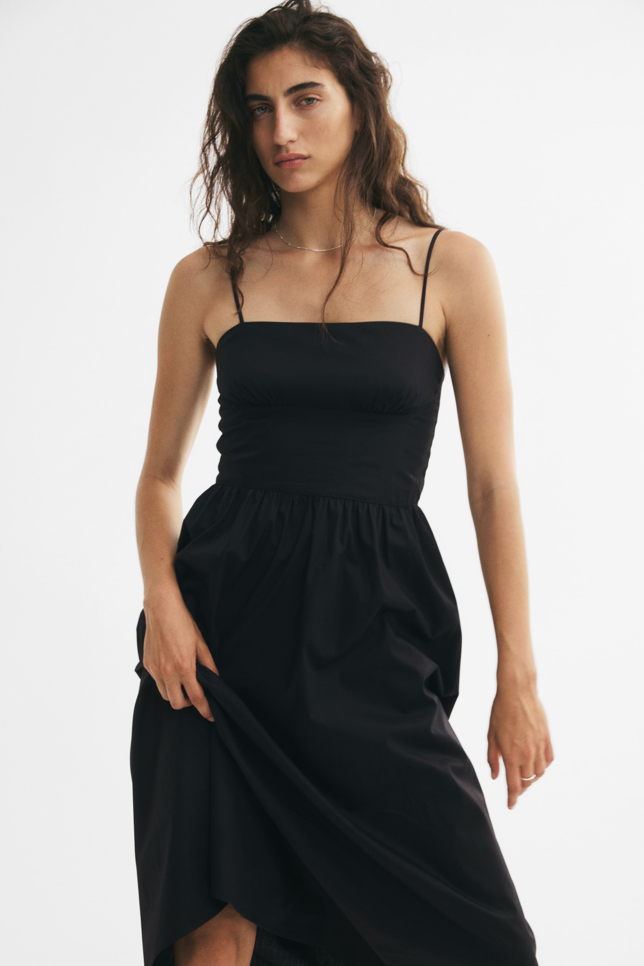 Poplin Dress with Flared Skirt