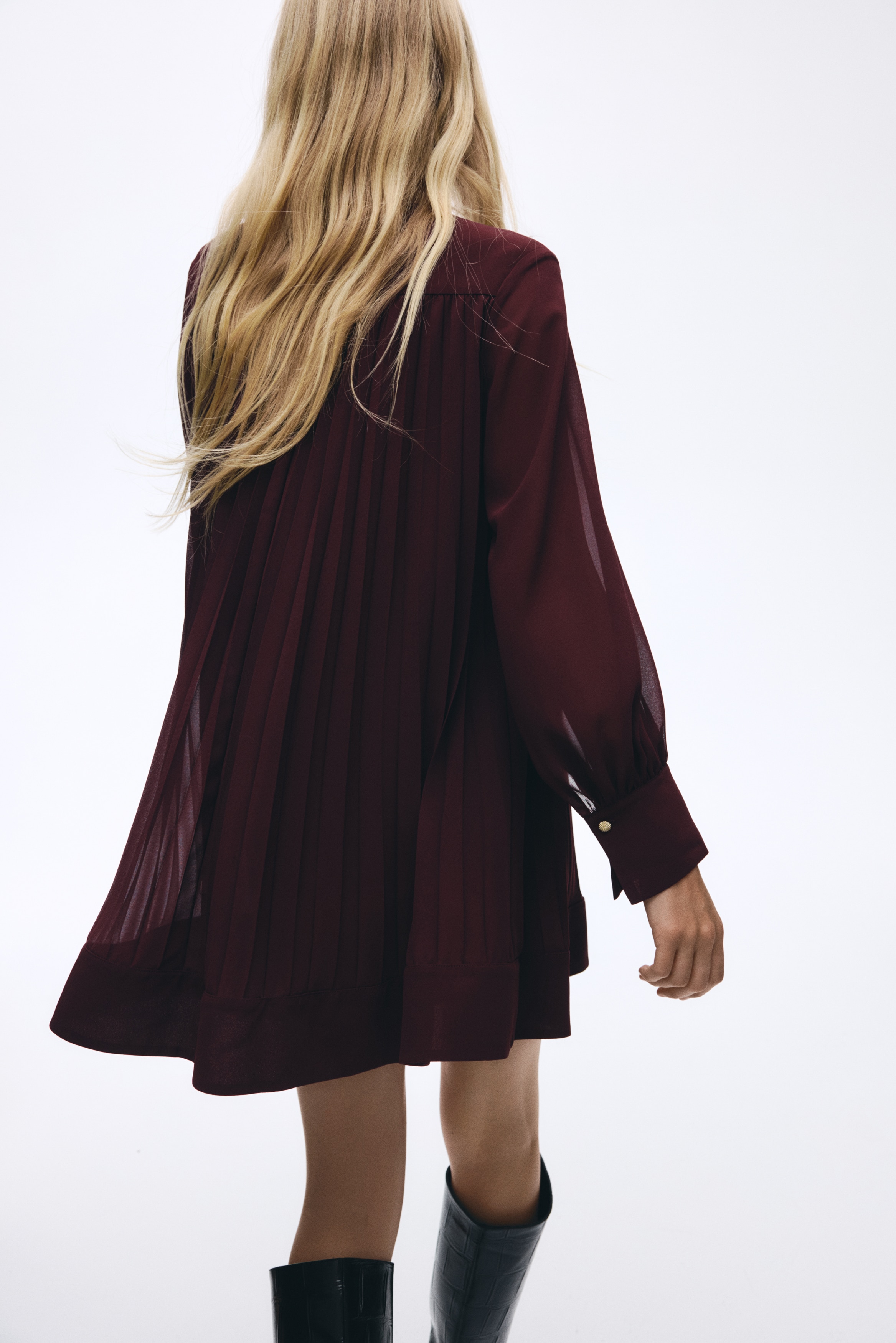 Women's Burgundy Pleated Dress