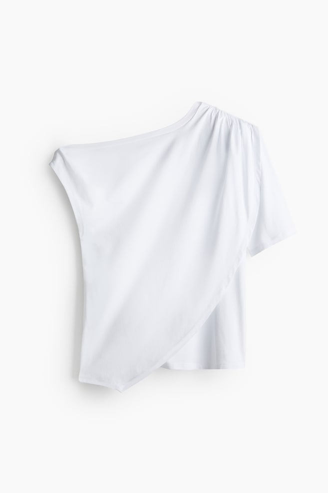 Asymmetrisches Shirt mit Drapierung - Weiß - 1