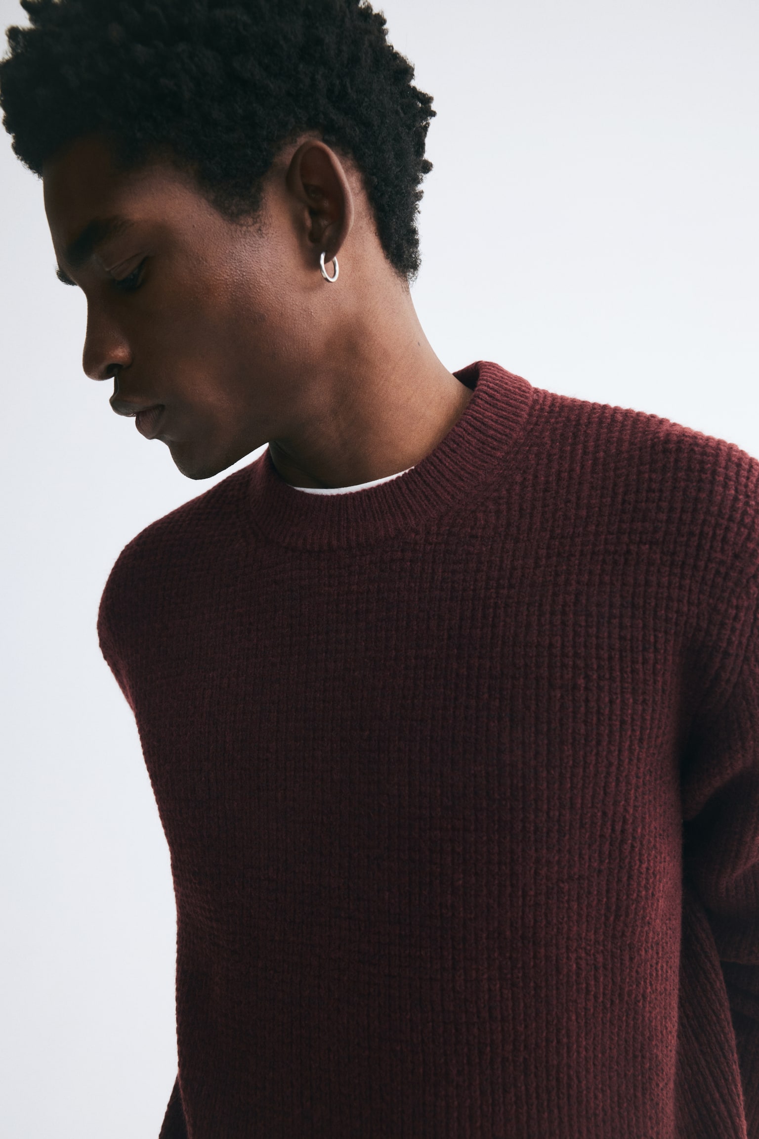 Мужской свитер H&M Relaxed-Fit, цвет: Бордовый — фото 4