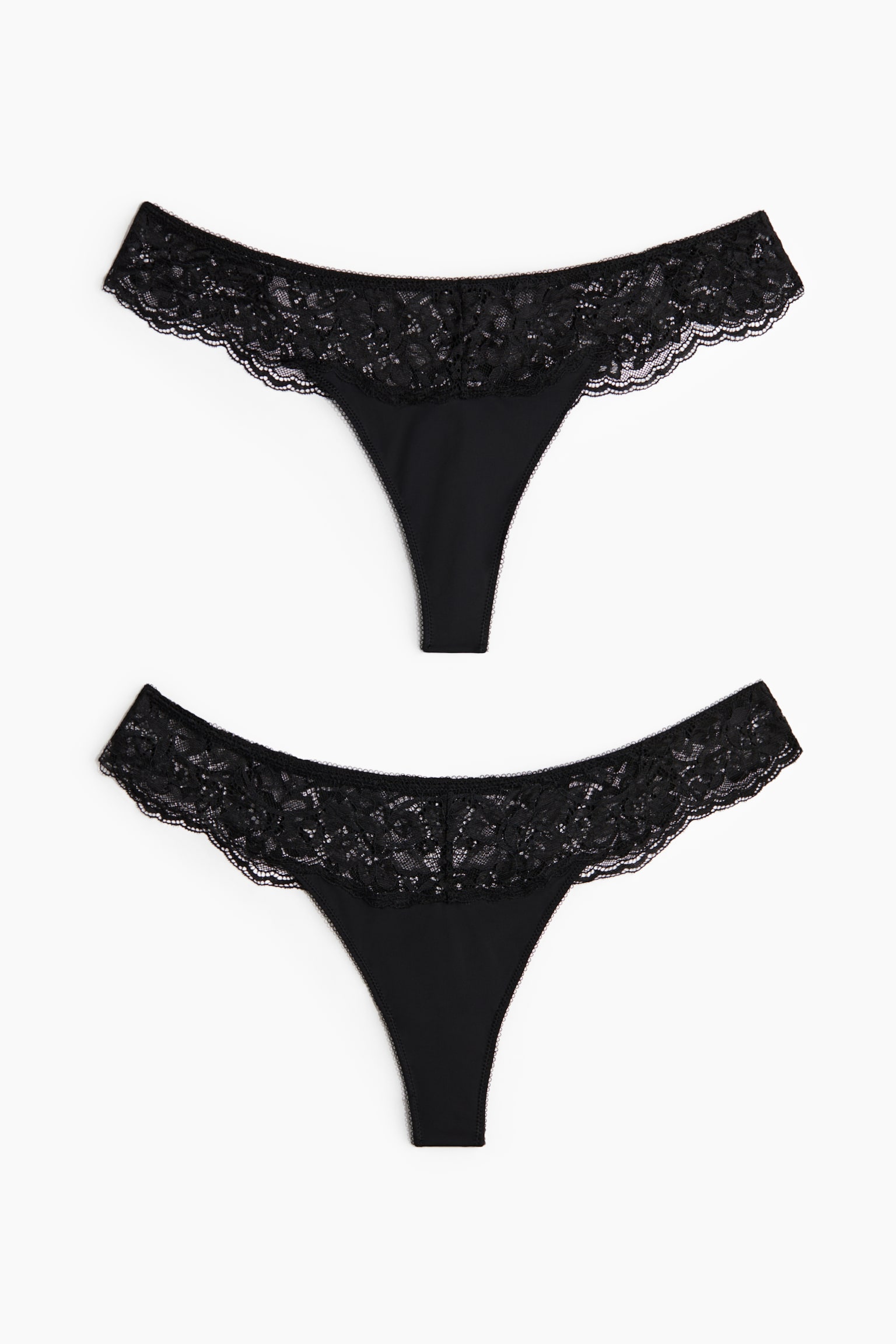 Трусы-стринги, кружево, микрофибра, 2 шт. — H&M, цвет: Чёрный — фото 1