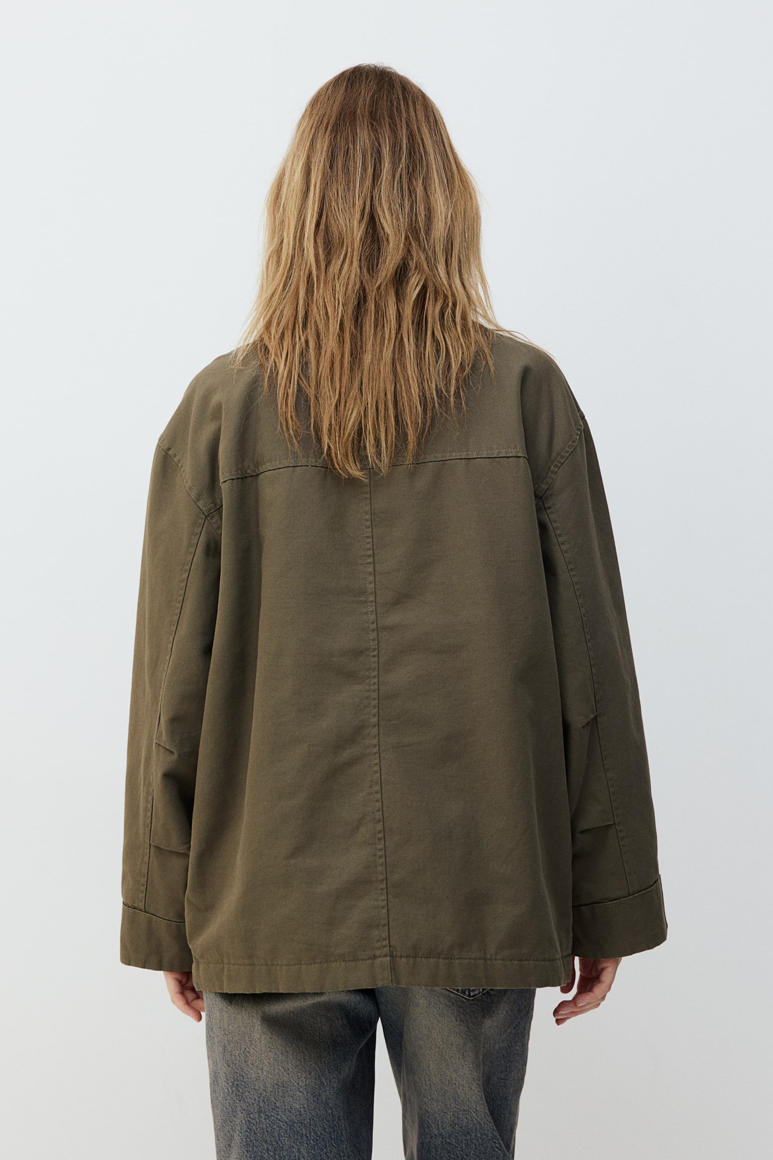 Oversized canvas jacket - Khaki green/Beige - 7