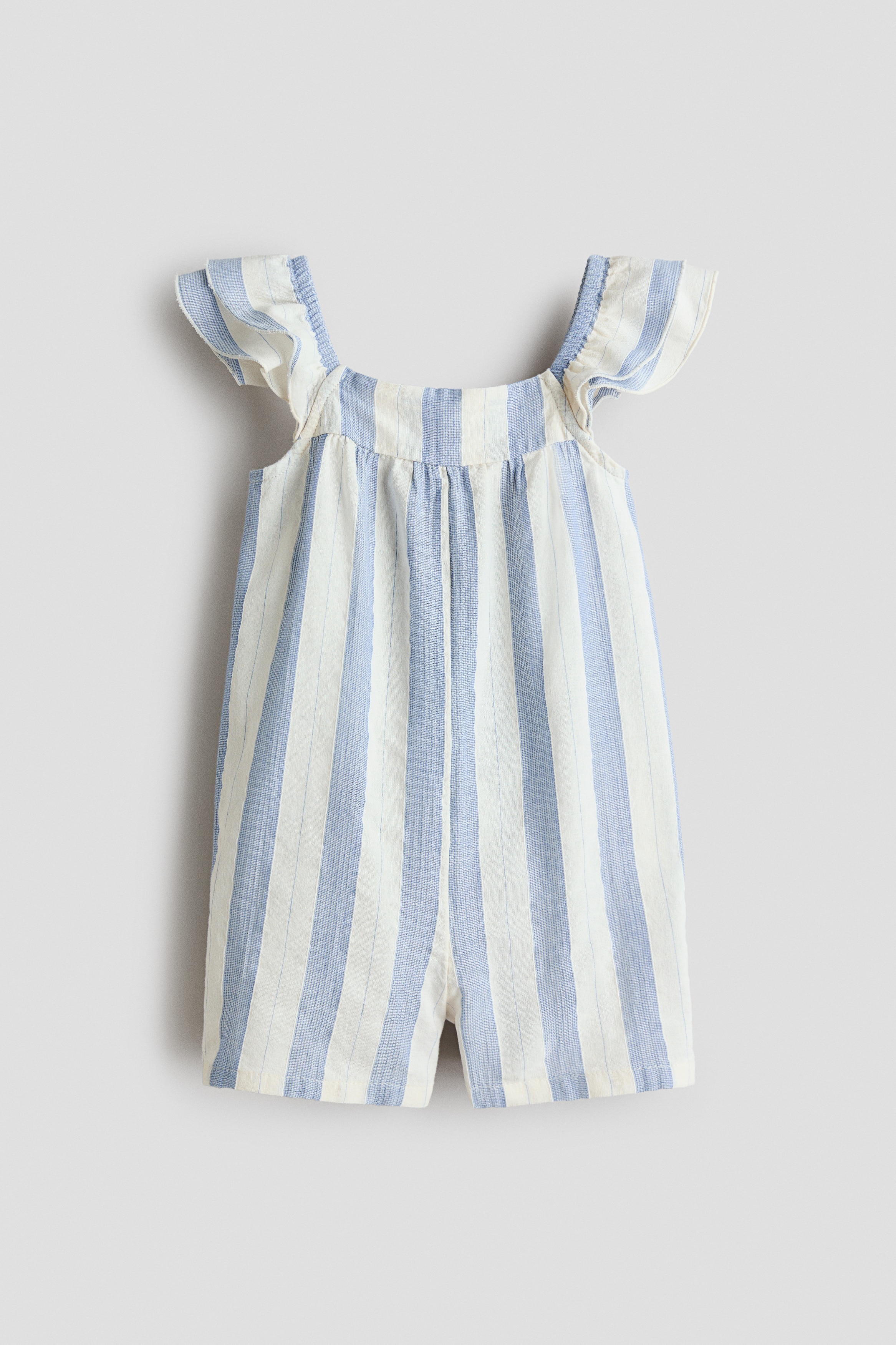 Flutter-Sleeved Jumpsuit - Cream/blue striped/Light pink
