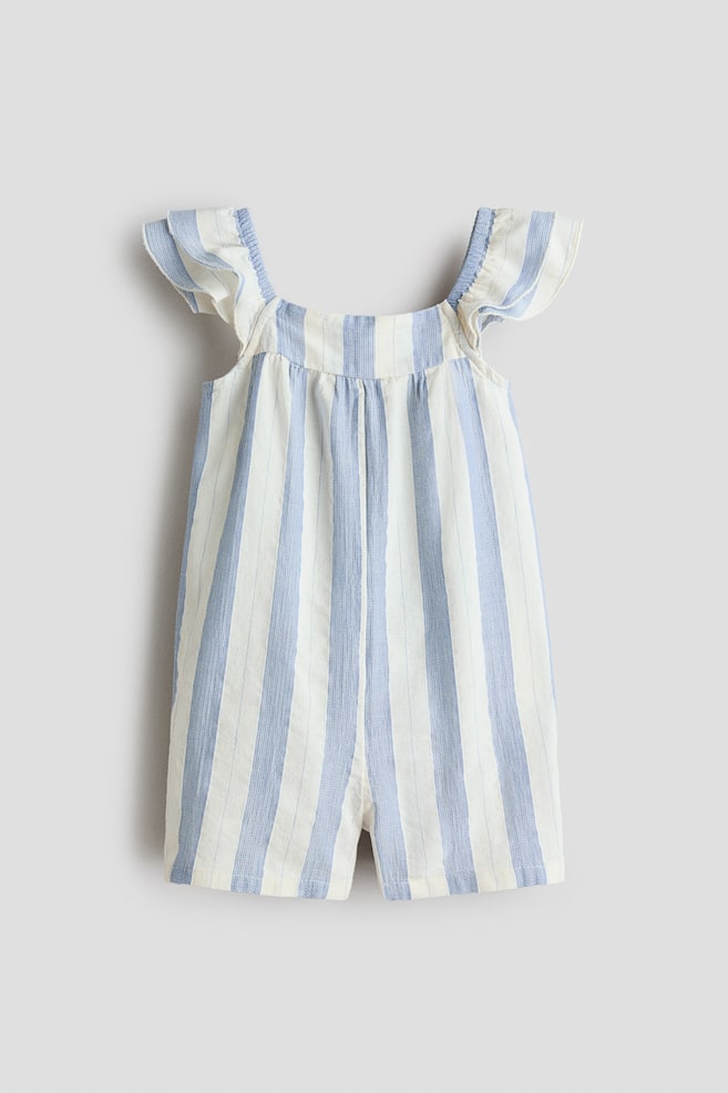 Flutter-Sleeved Jumpsuit - Cream/blue striped - 1