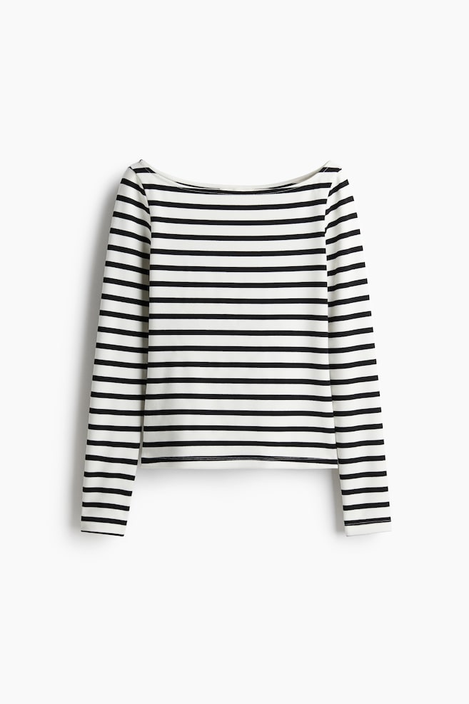 Boat-neck top - White/Black striped/Black/White striped/Black - 1