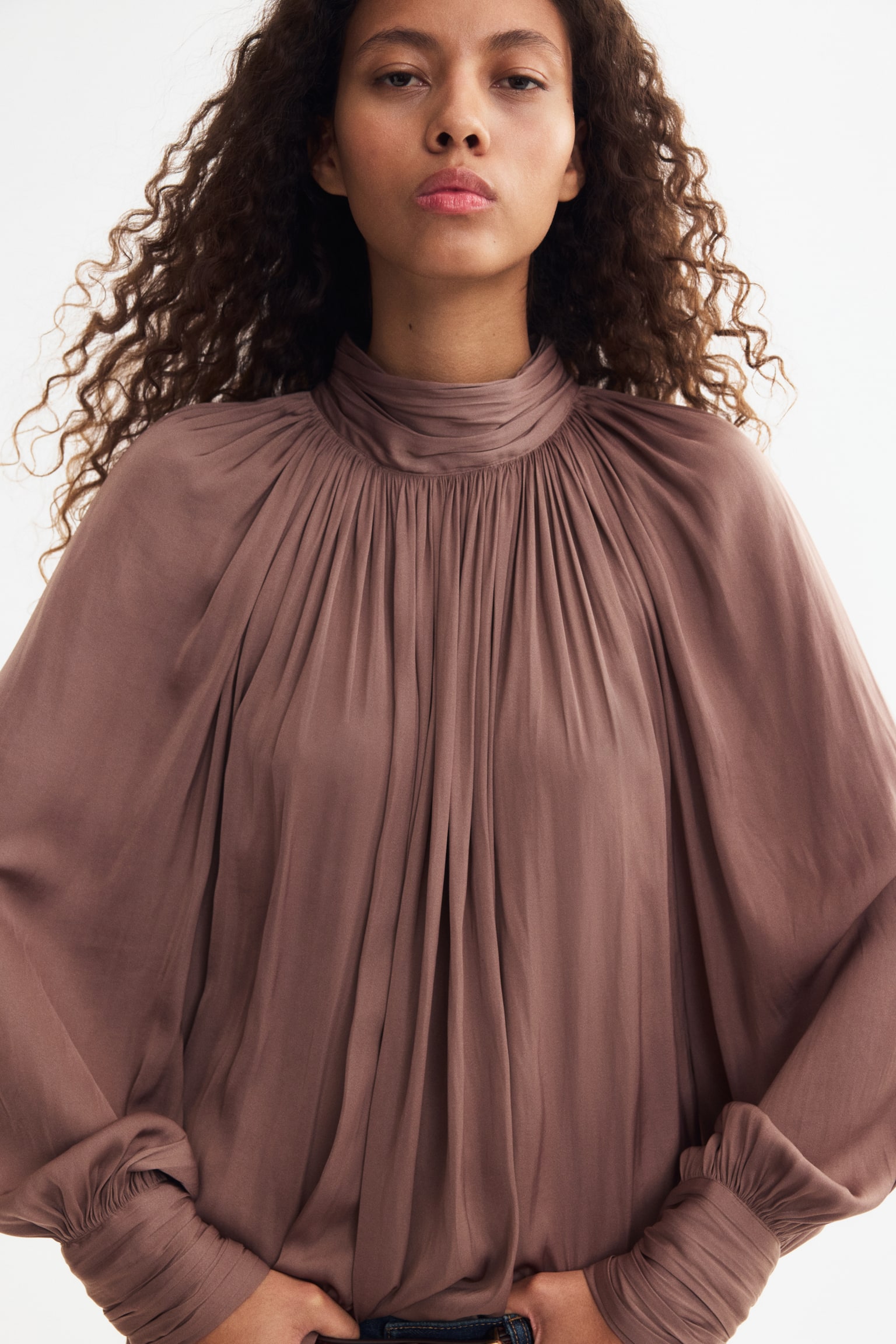 Balloon-sleeved blouse - Dark mole - 1