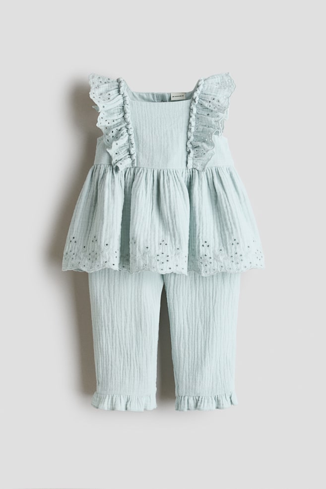 2-Piece Cotton Muslin Set - Light turquoise - 1