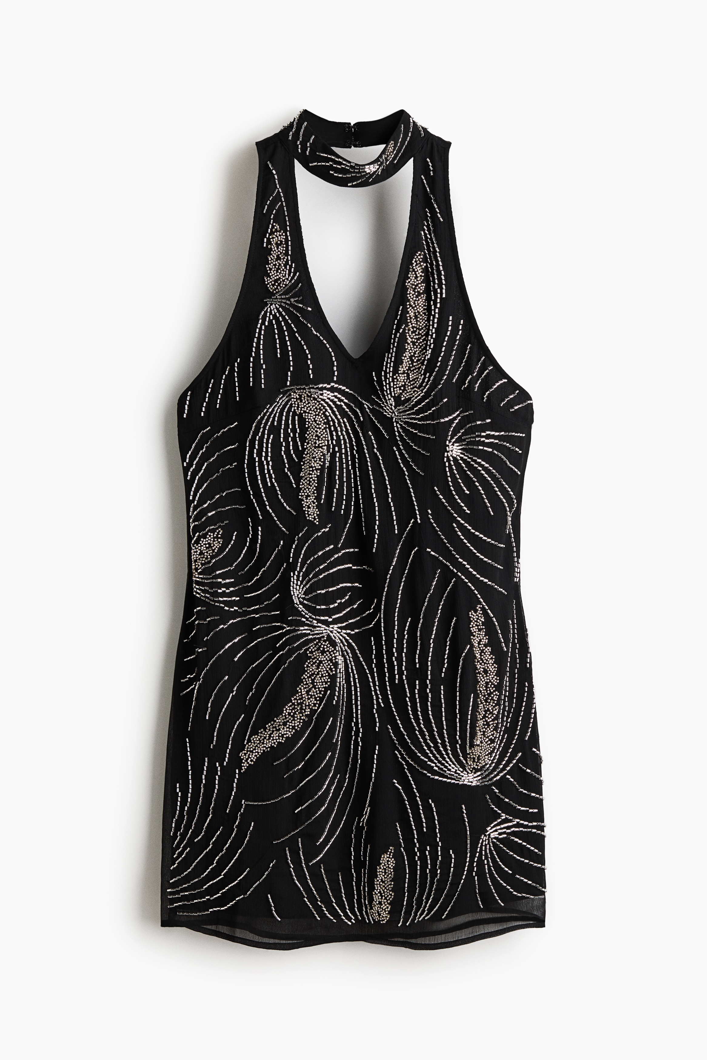 Rochie ornamentată cu bretea la gât - Negru