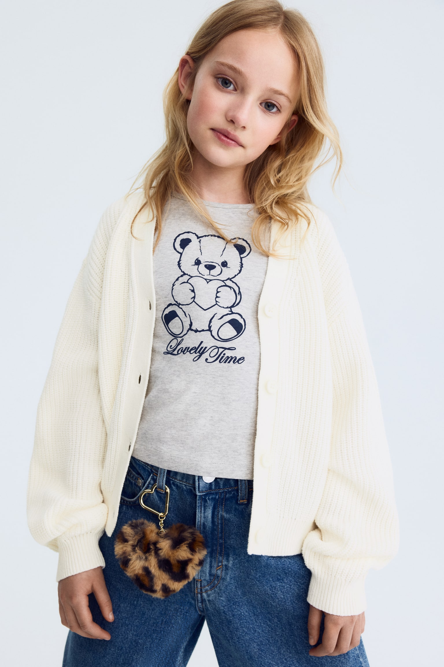 Rib-Knit Cardigan - Cream/Cream/black striped/Cream - 1