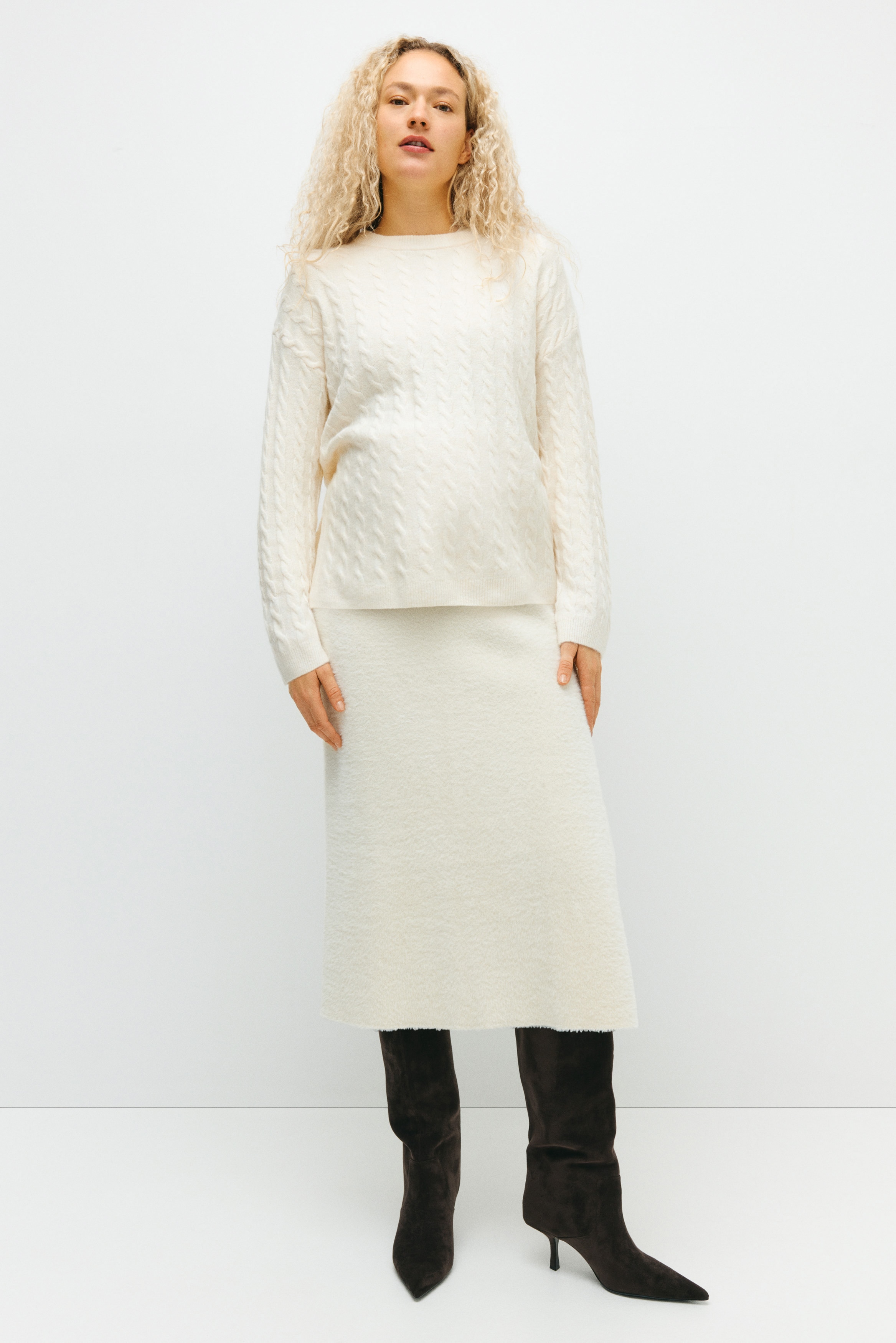 トップス mame Mixed Cable Knit Pullover - white Sumleno Women Trendy Oversized Cable Knitted Chunky Sweaters