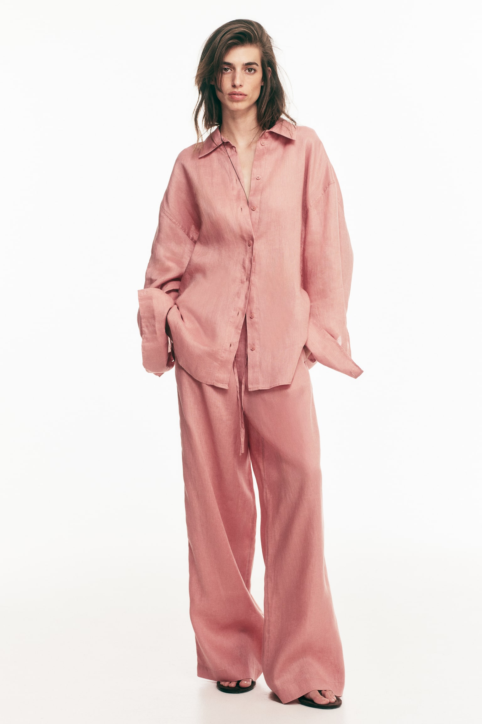 Oversized Linen Shirt - Dusty pink - 4