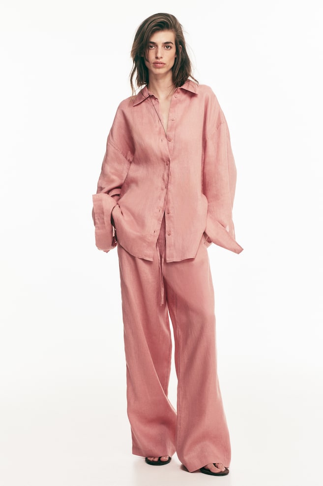 Oversized Linen Shirt - Dusty pink - 4