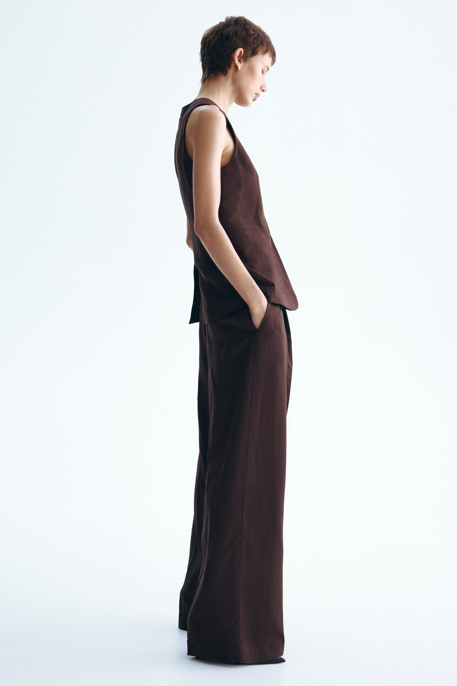 וסט ארוך - חום כהה/בז' - 5