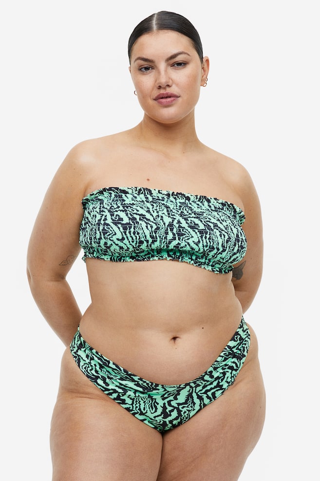 Smocked bandeau bikini top - Mint green/Patterned - 2