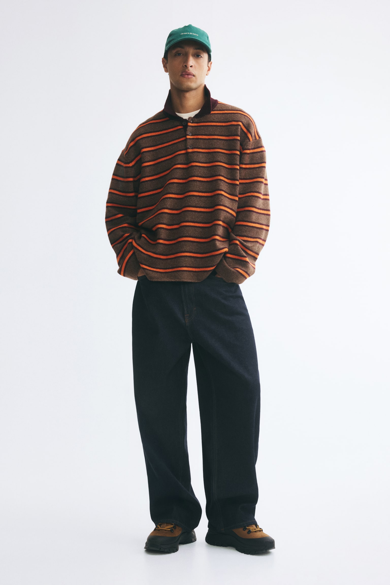 Мужской свитер H&M Relaxed-Fit Polo, цвет: Серо-коричневый / Полосатый — фото 3