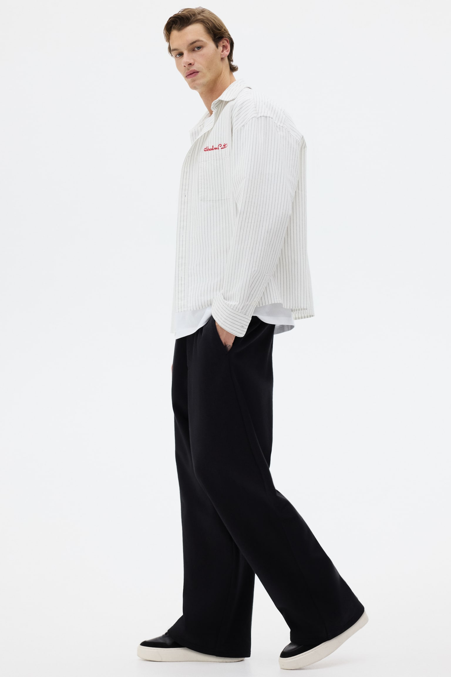 Wide-leg cotton joggers - Black/Dark beige/Light grey marl - 6