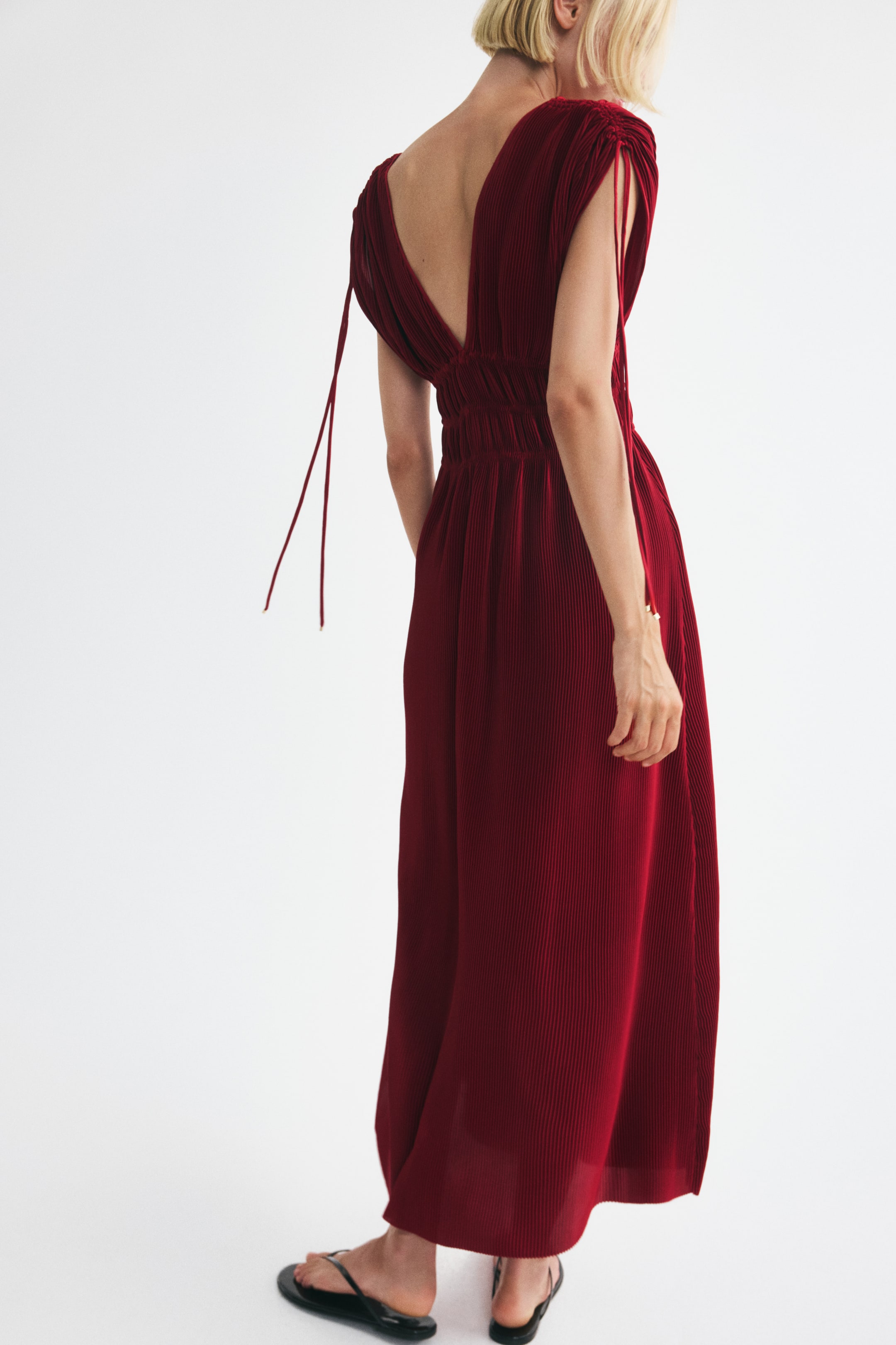 Crinkled Drawstring-Detail Dress