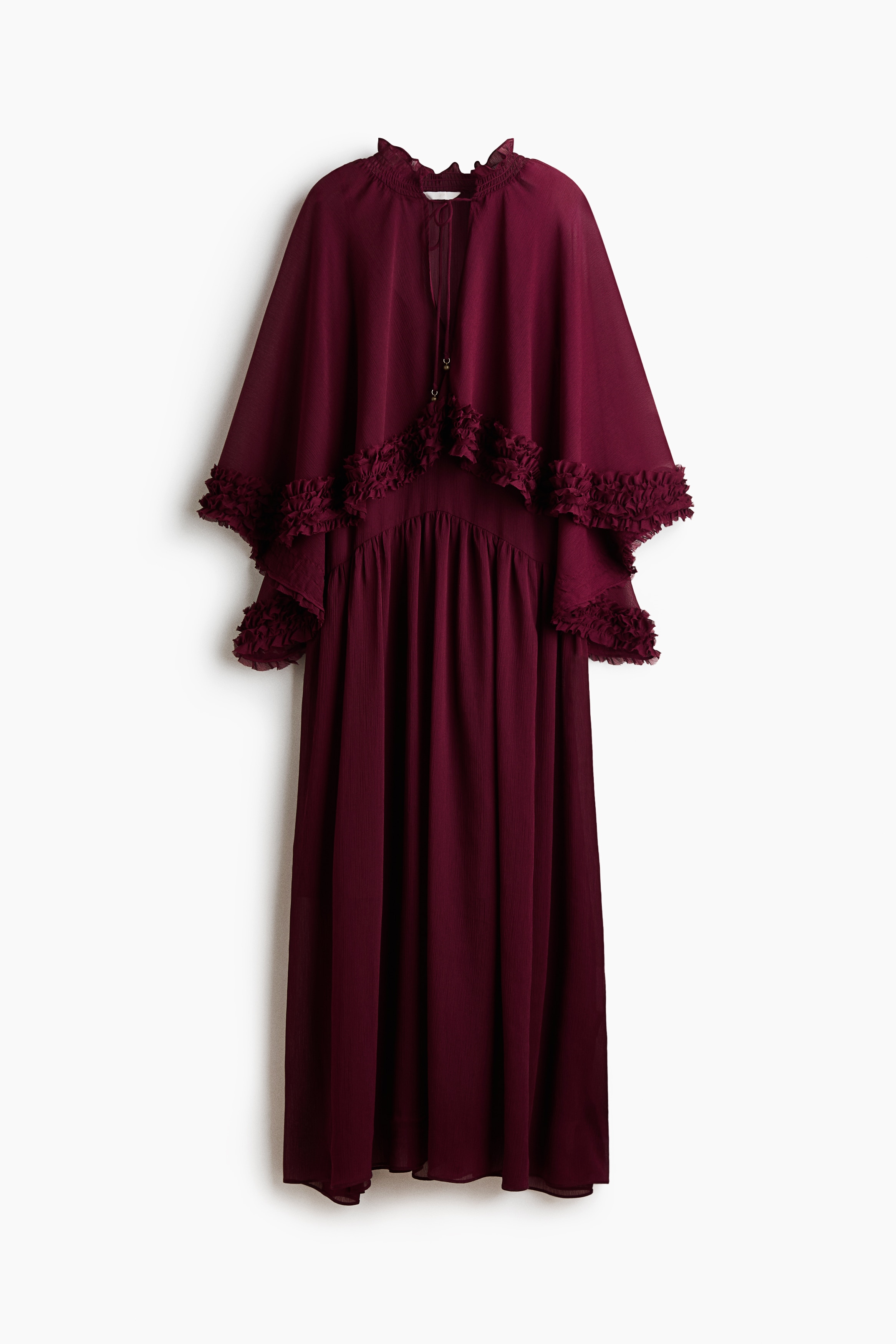 Vestido con capa en chifón - Rojo oscuro