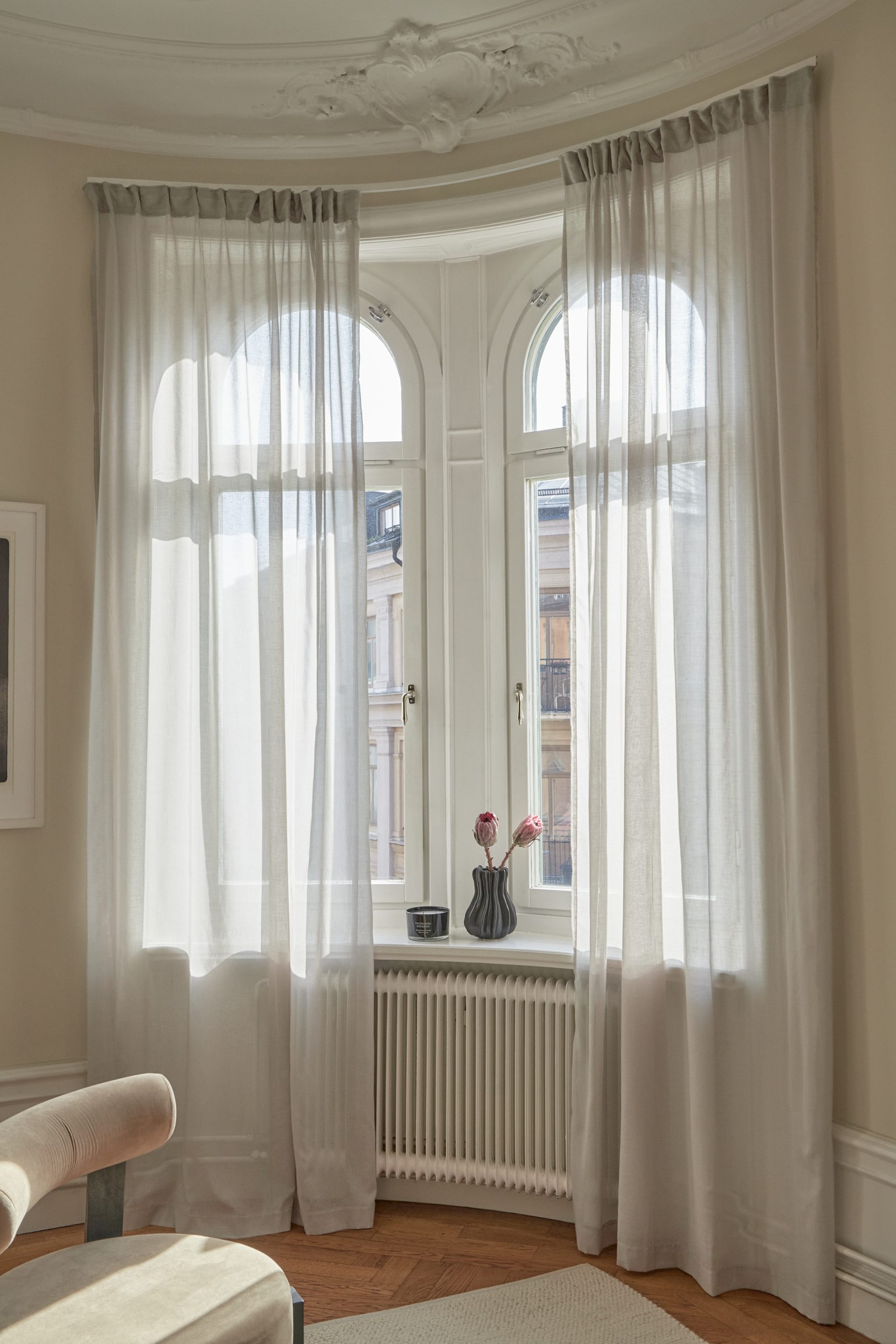 2-pack airy curtains - Greige/White - 1