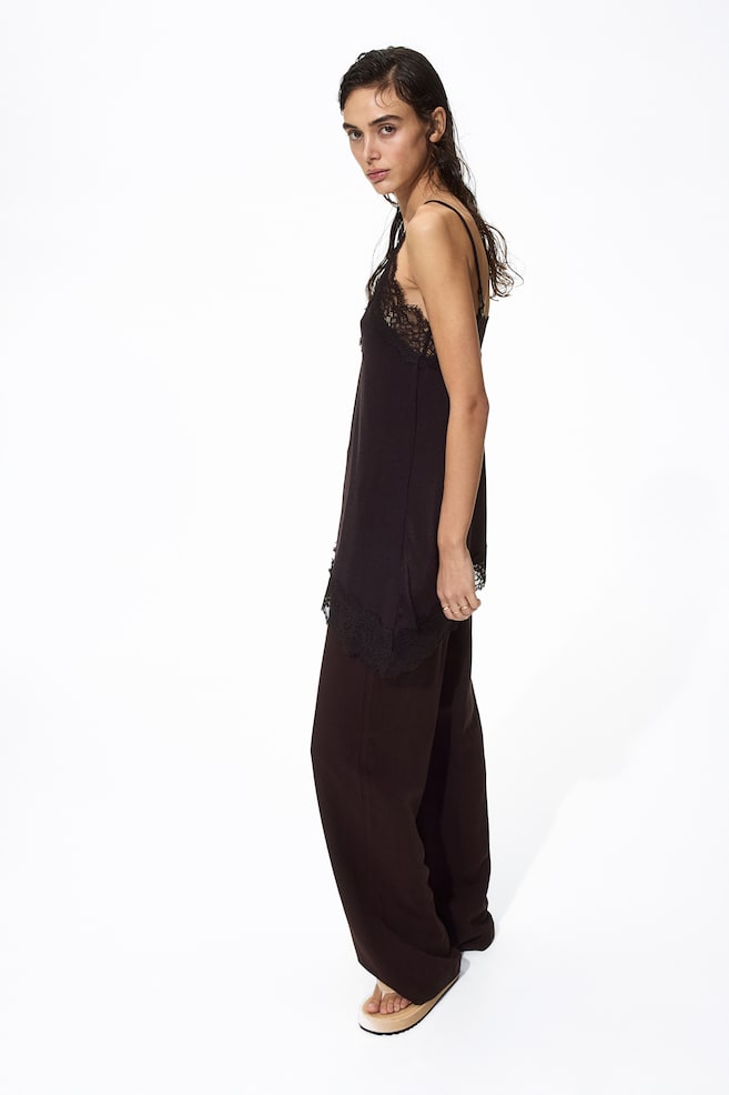 Linen-Blend Pants - Dark brown/Light beige/White/Black/Light turquoise/White/light blue striped/Light beige/Cream/striped/Dark khaki green - 3