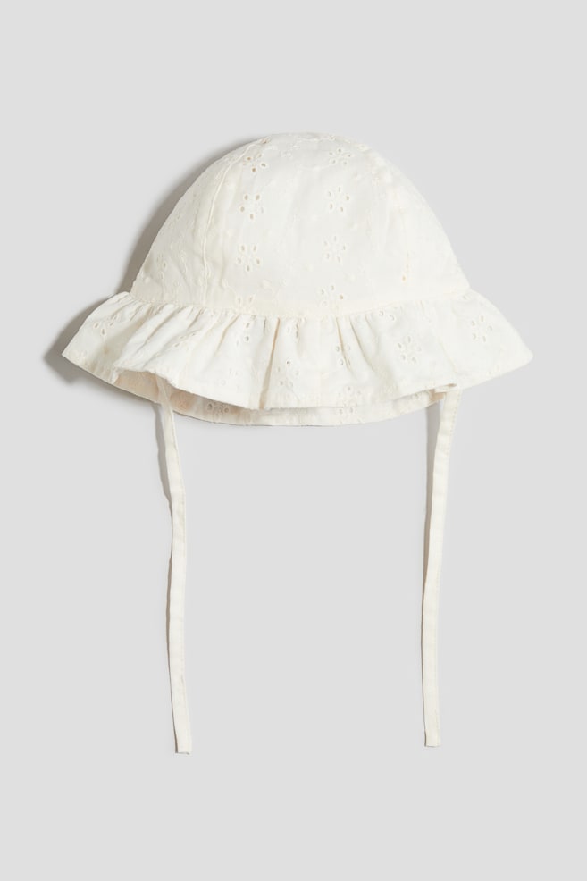Broderie anglaise cotton sun hat - Cream/White/Light blue/Light pink - 1