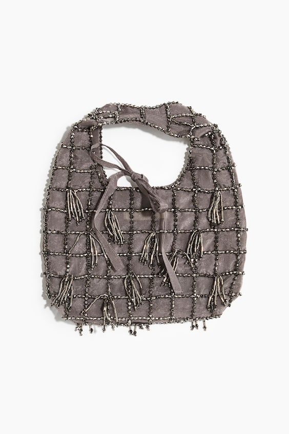 Женская сумка H&M Embellished Handbag, цвет: Серый / Серебряный