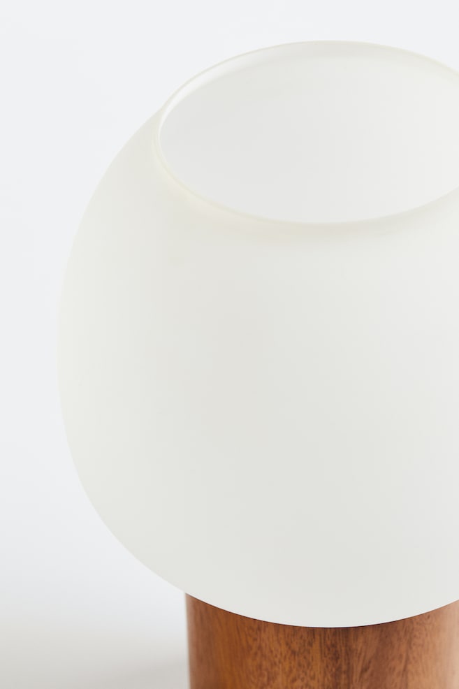 Lampe de table en bois et verre - Marron/blanc - 5