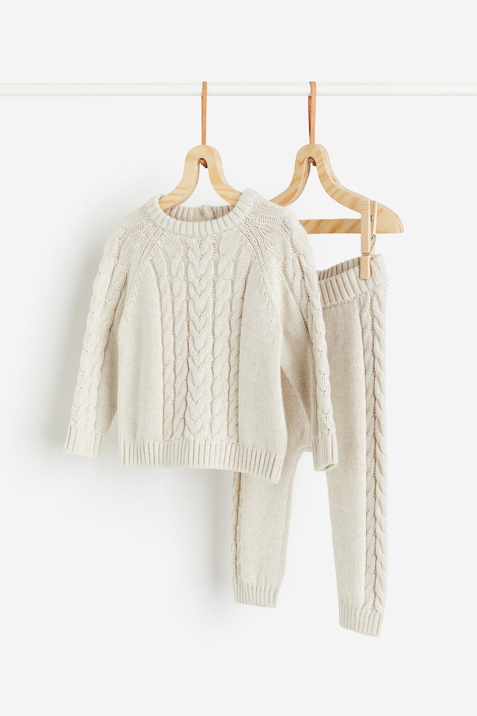 2-piece Cable Knit Cotton Set - White - 1