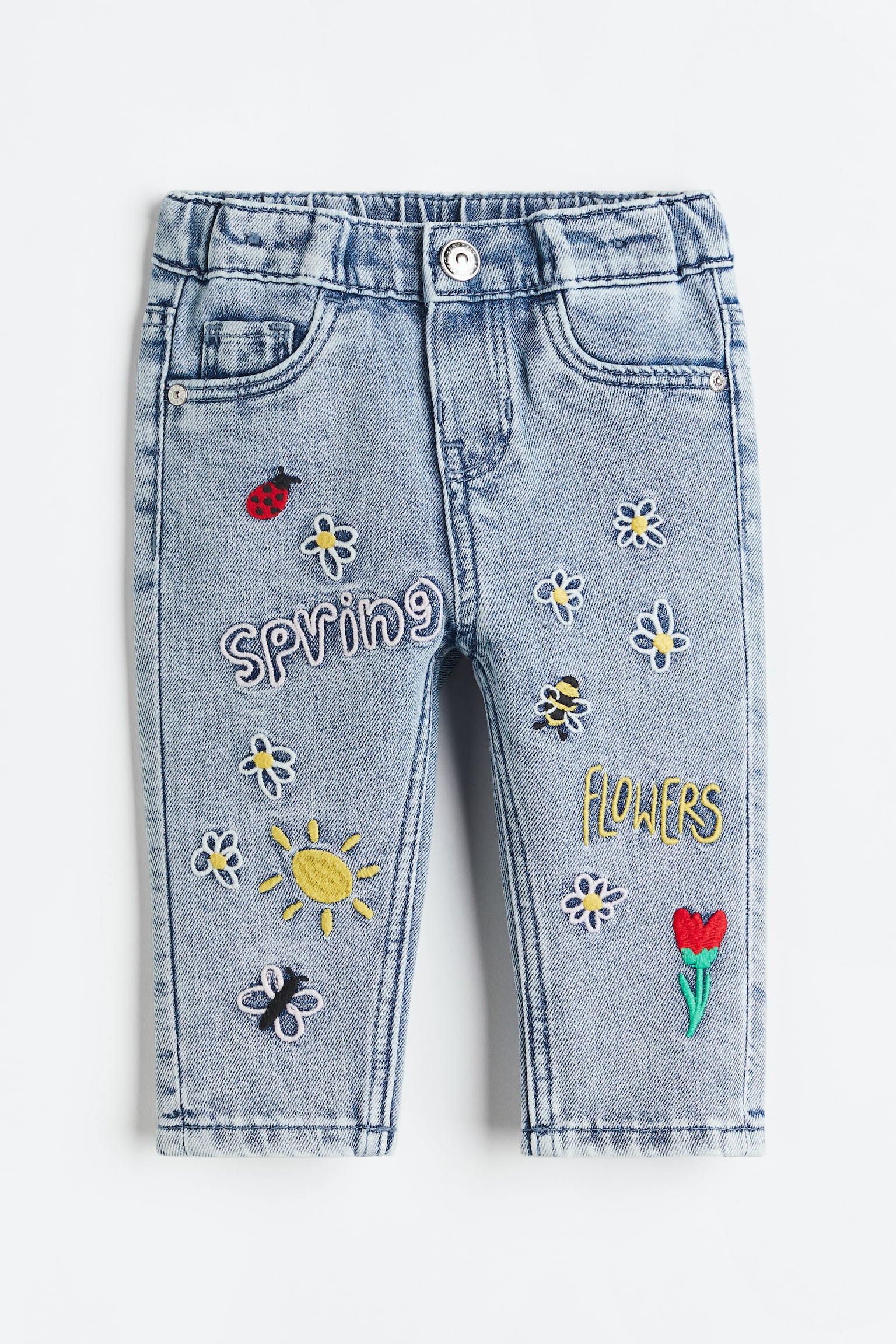 Straight Fit Jeans - Light denim blue/Flowers - 1