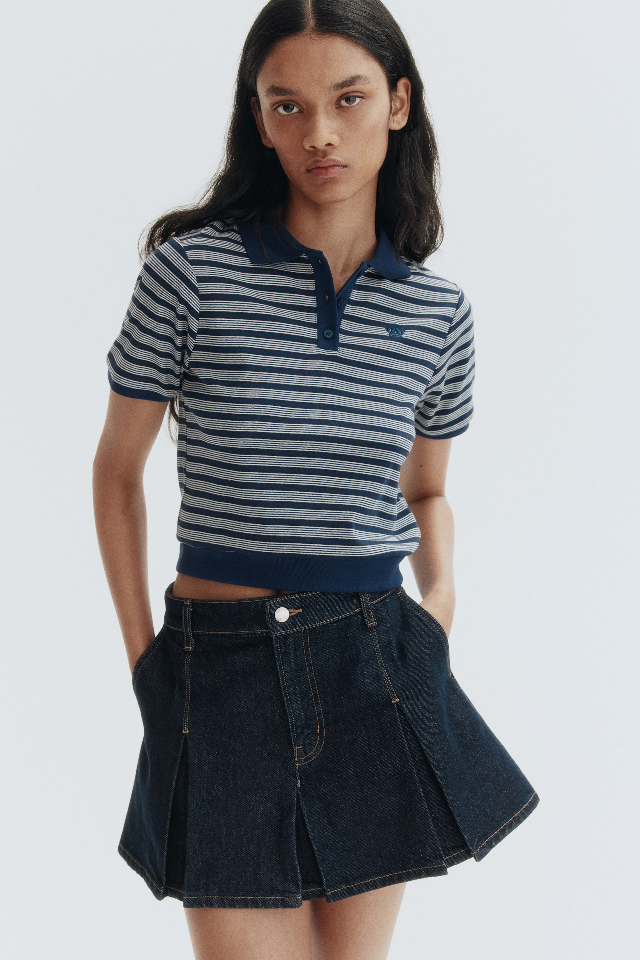 View larger image: Cotton polo shirt - Dark blue/Striped - Ladies | H&M SG 3