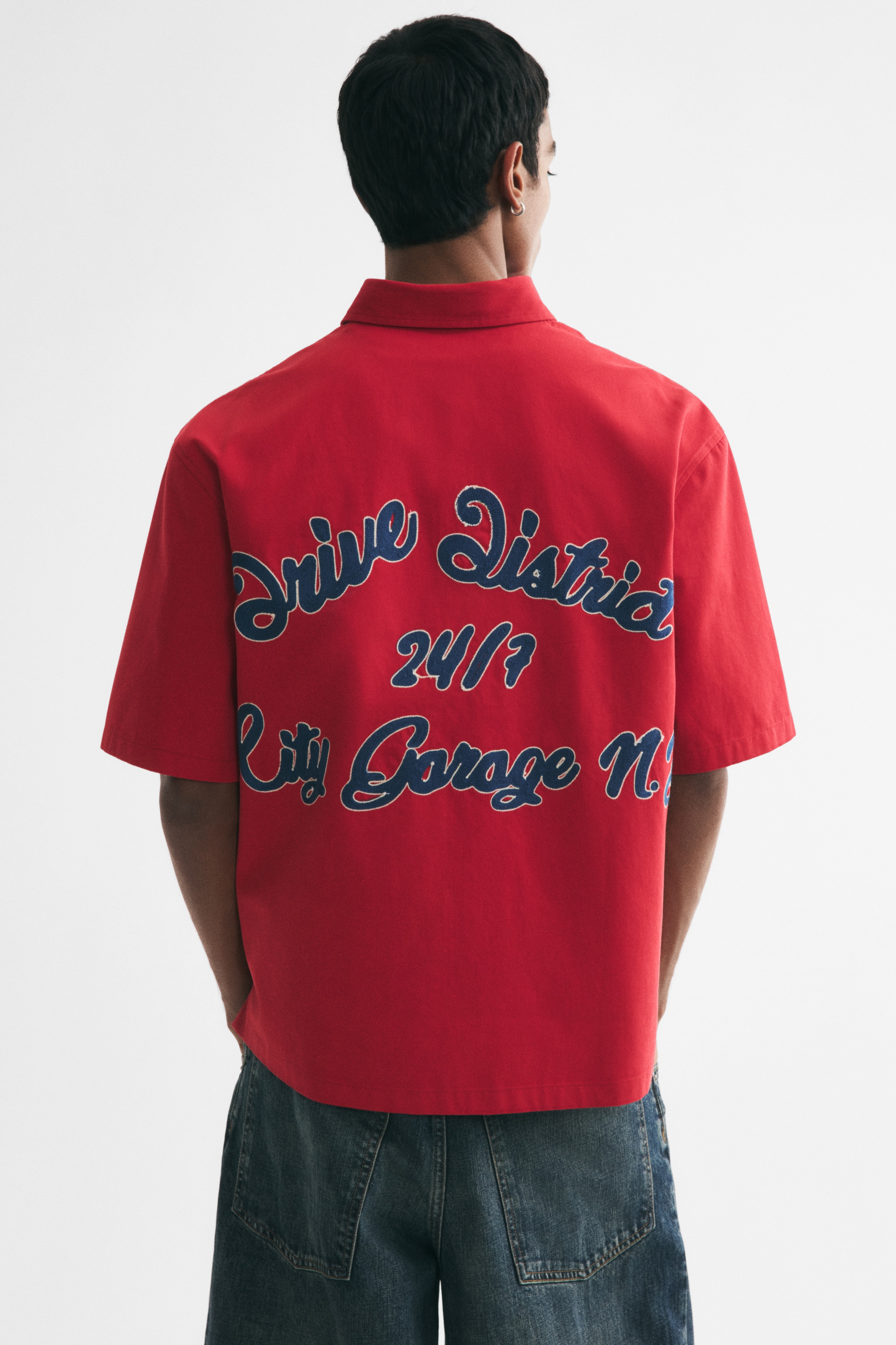 Men's Dark blue/Drive District Relaxed-Fit Embroidered-Motif