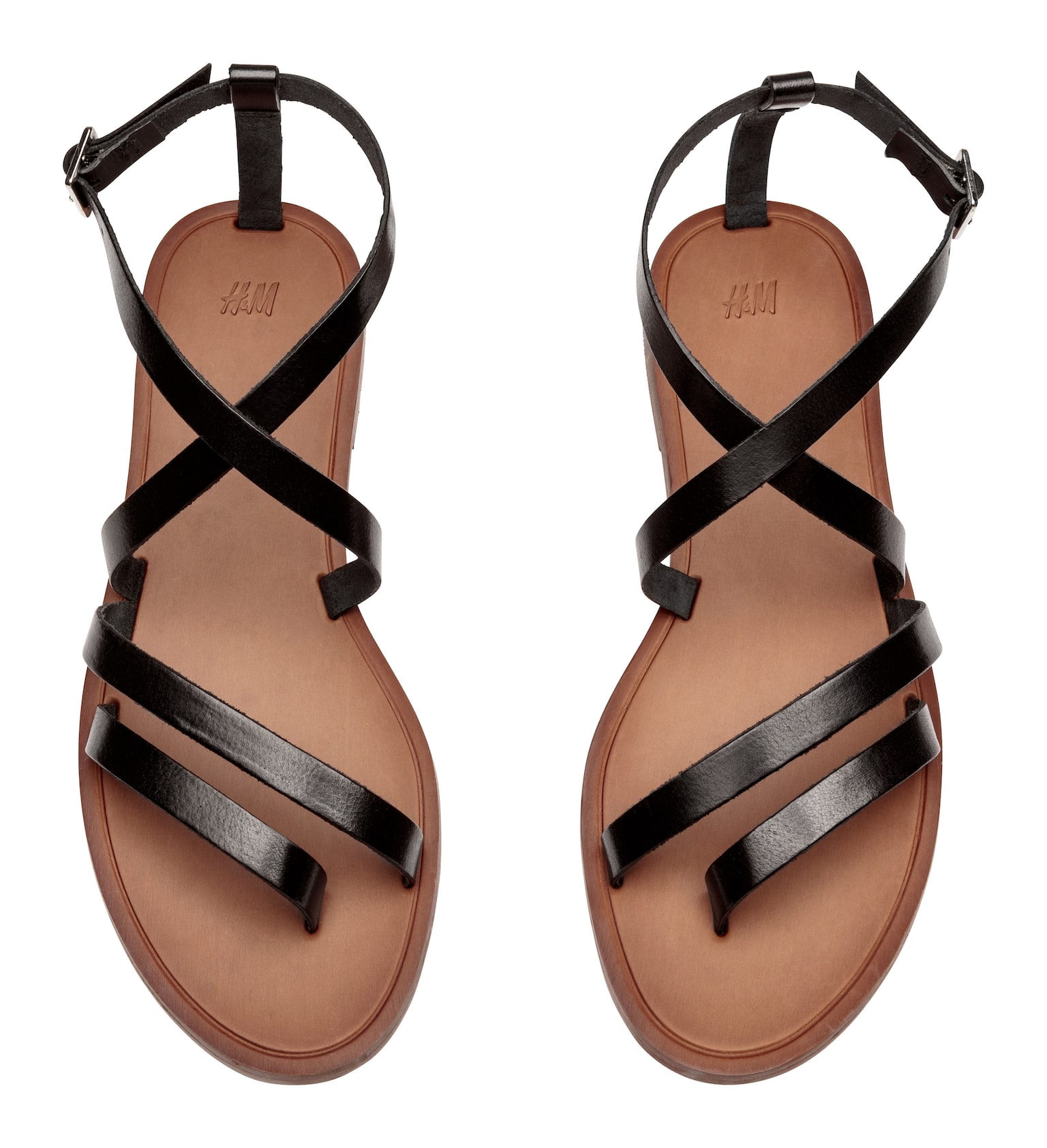 Strappy Leather Sandals - Black - 1