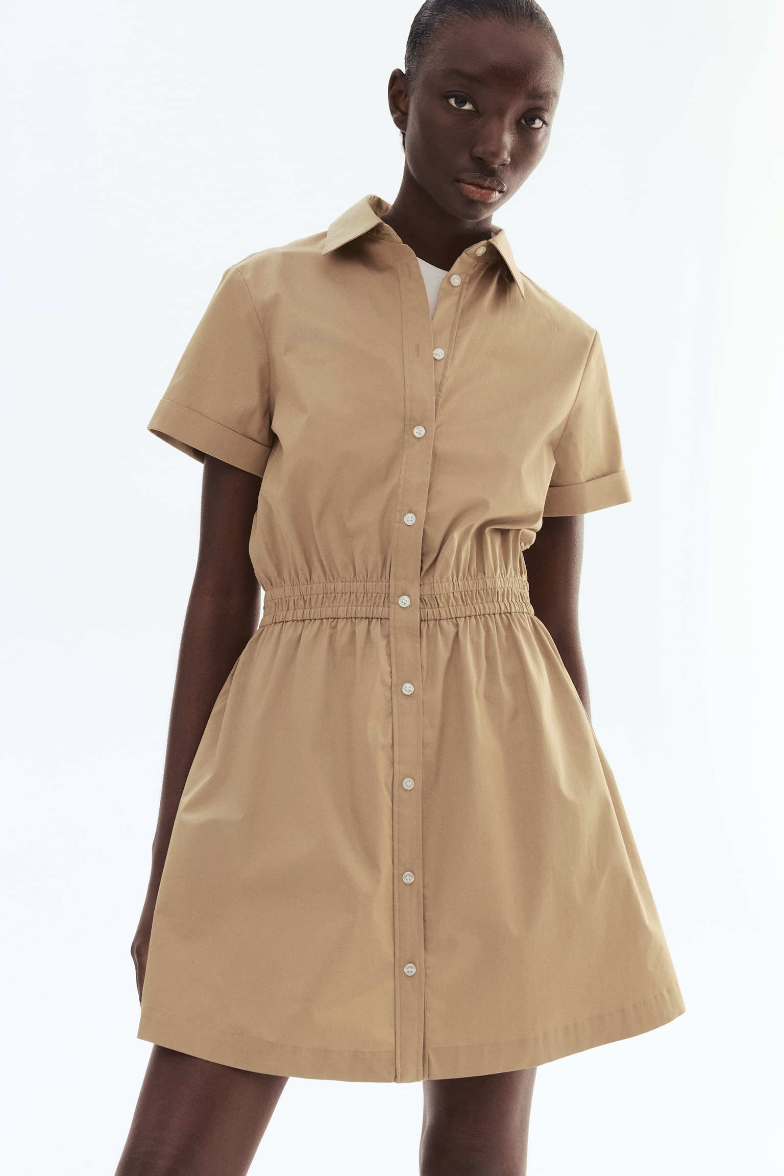 Vestido camisa de manga corta - Beige/Azul - 3