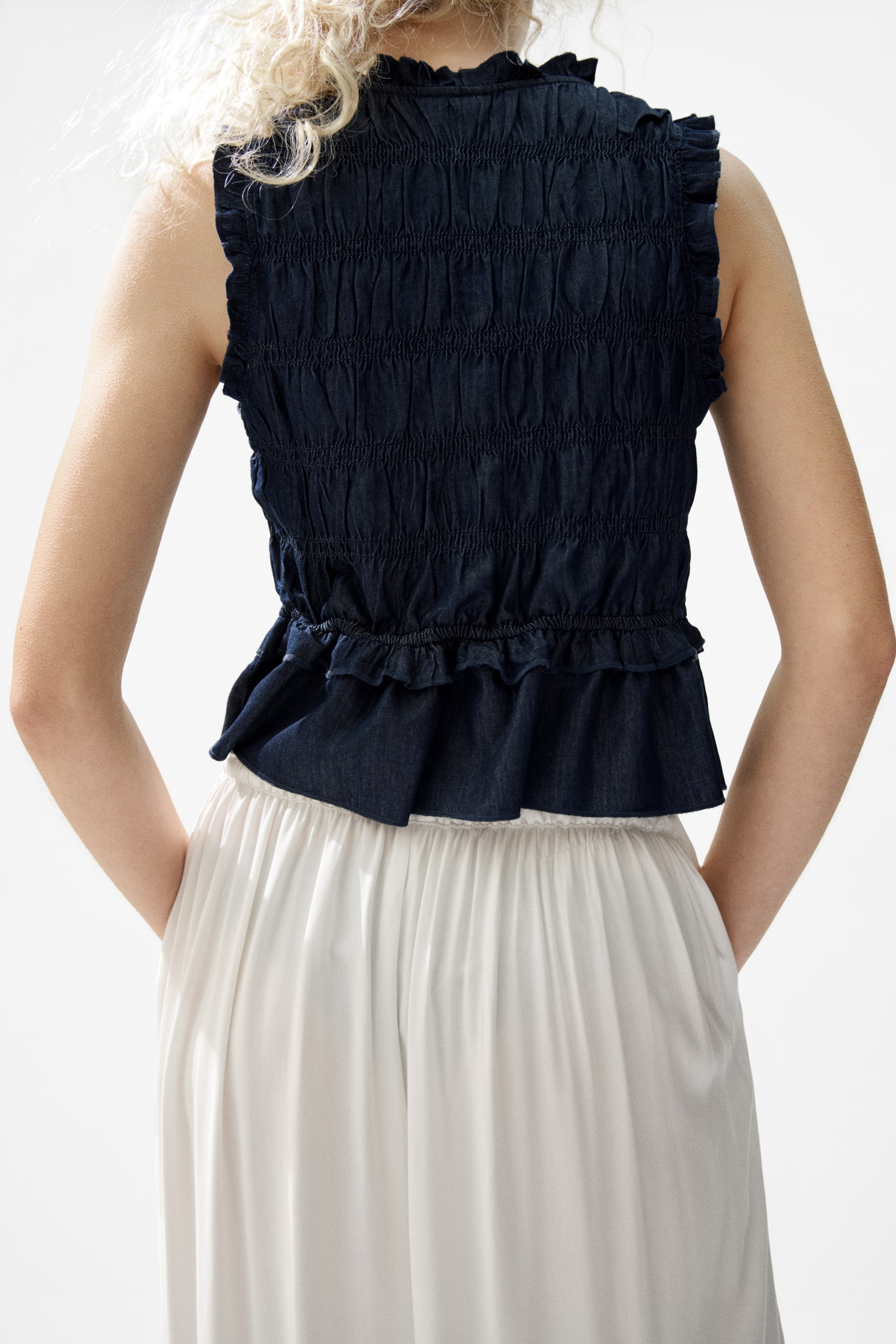 Smocked Denim Top