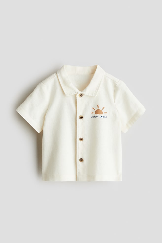 Linen-Blend Shirt - White/Chasin' Waves - 1