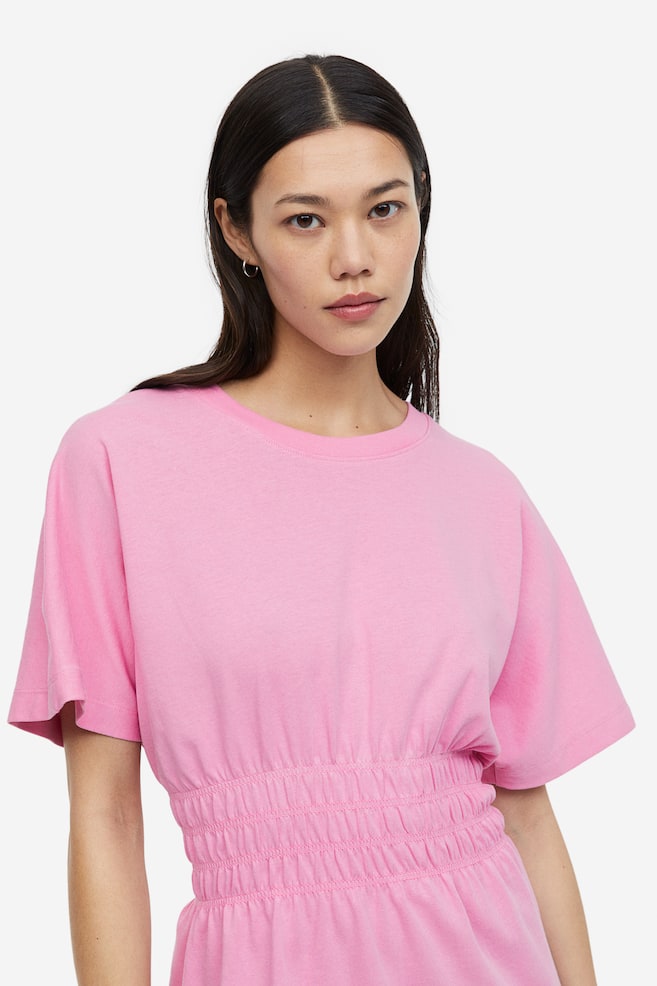 Smock-waisted T-shirt dress - Light pink/Light grey marl - 6