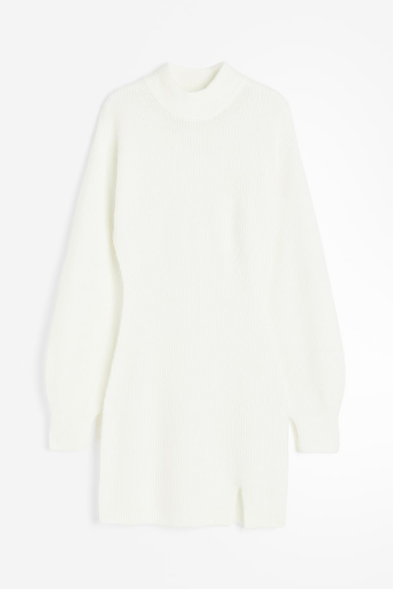 H&m White Ribbed Turtleneck Dress Knitted Turtleneck Dress