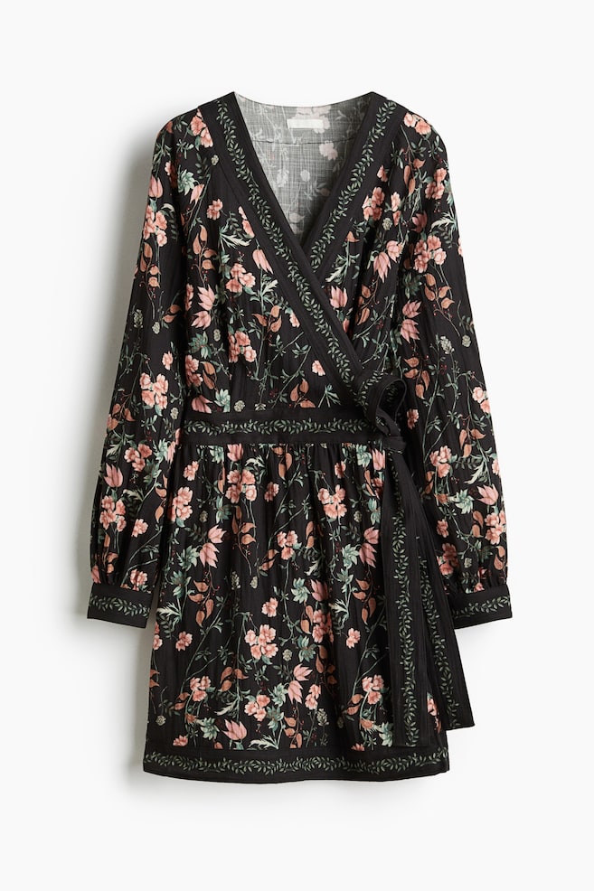 Wrap Dress - Black/floral - 1