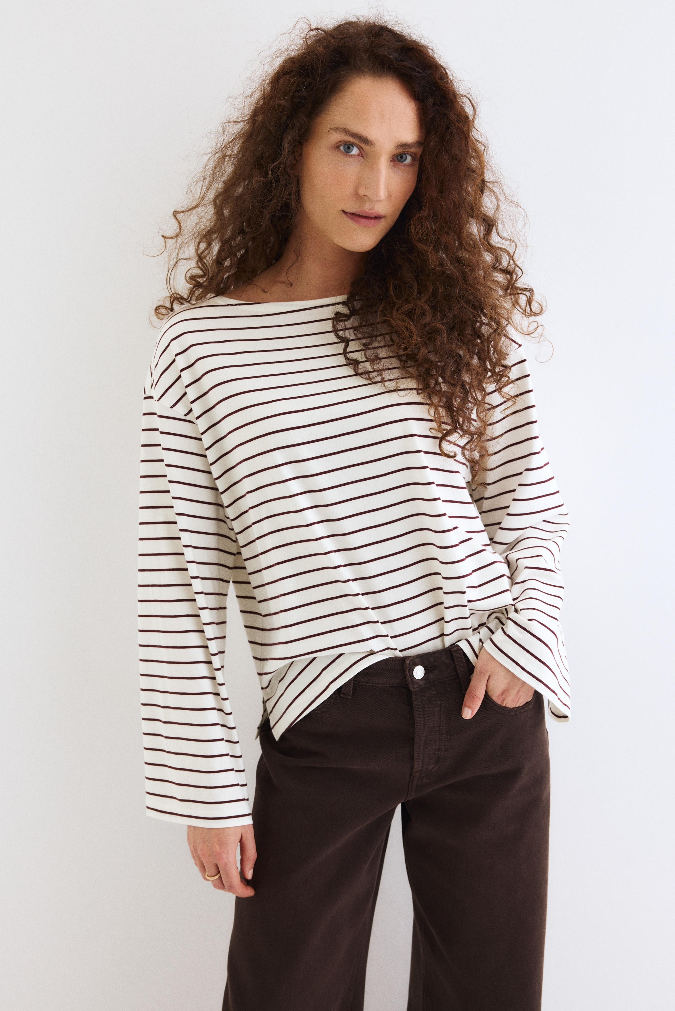 トップス mama MAMA Before & After Jersey Top - White/burgundy striped