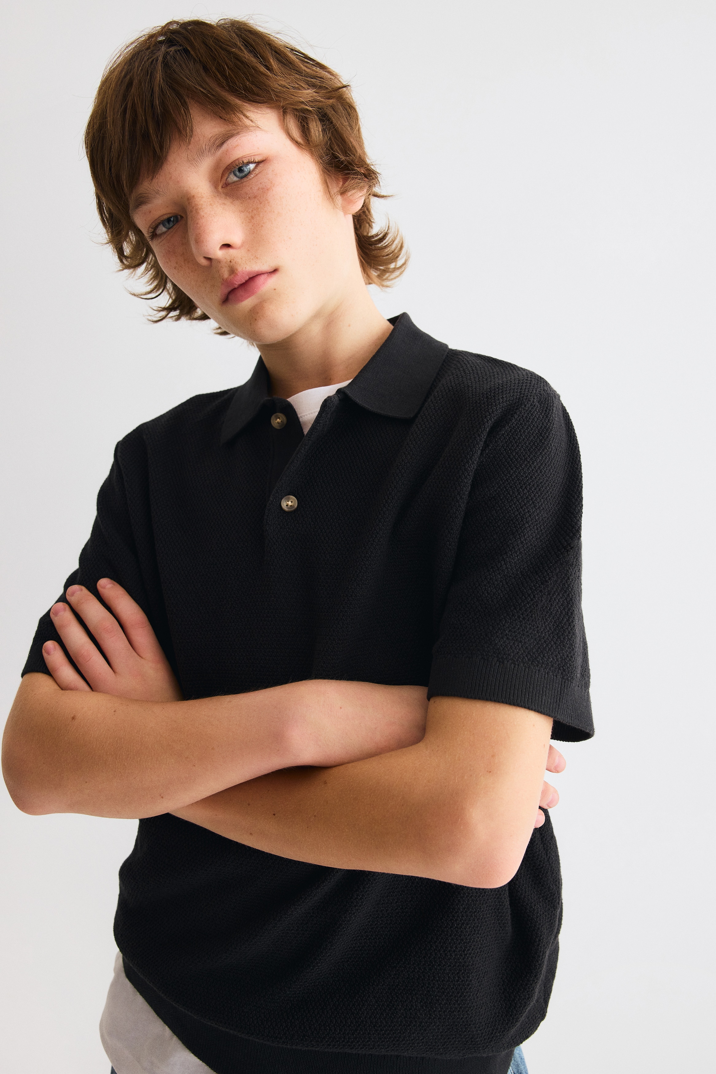 Waffle-Knit Polo Shirt